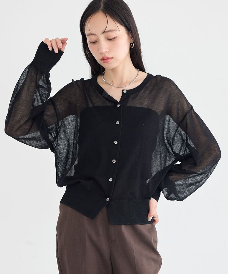 earth music&ecology「【WEB限定】接触冷感シアークルーニットカーディガン」|カーディガン|Black