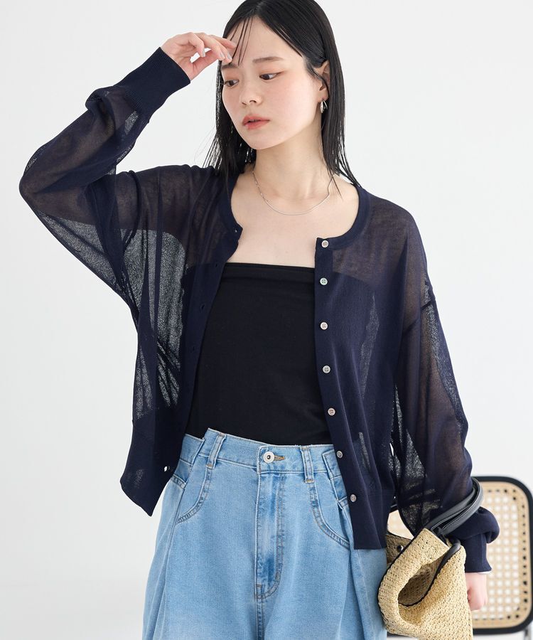 earth music&ecology「【WEB限定】接触冷感シアークルーニットカーディガン」|カーディガン|Navy