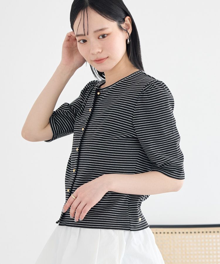 earth music&ecology「ゴールドボタンボーダーカーディガン」|カーディガン|Black