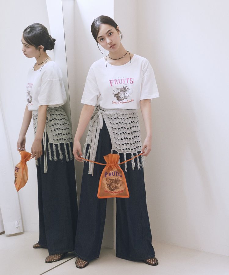 earth music&ecology「刺繍チュール巾着」|ポーチ|