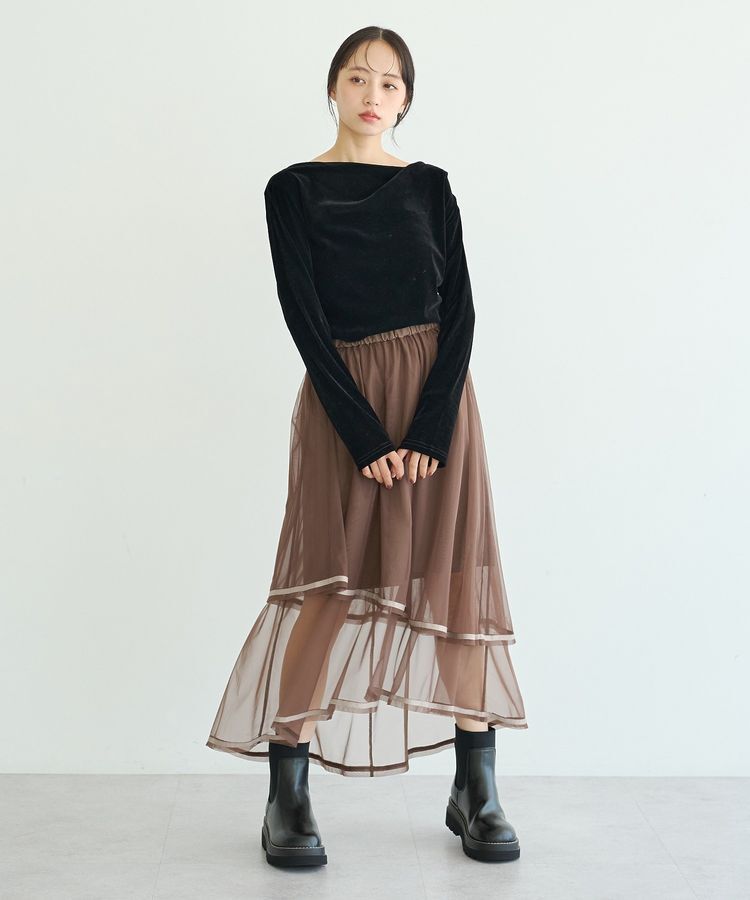 earth music&ecology「ドレープカットチュールフロッキープルオーバー」|Tシャツ・カットソー|