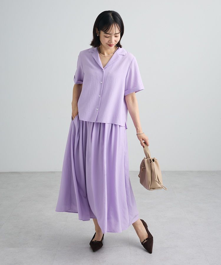 Green Parks「SET2点 半袖シャツ＋タックギャザースカート」|ワンピース|Lilac