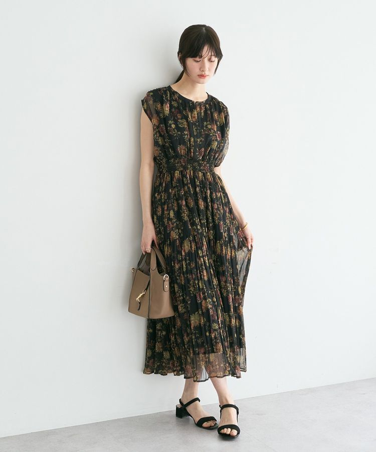 YECCA VECCA「シアー花柄プリーツワンピース」|ワンピース|