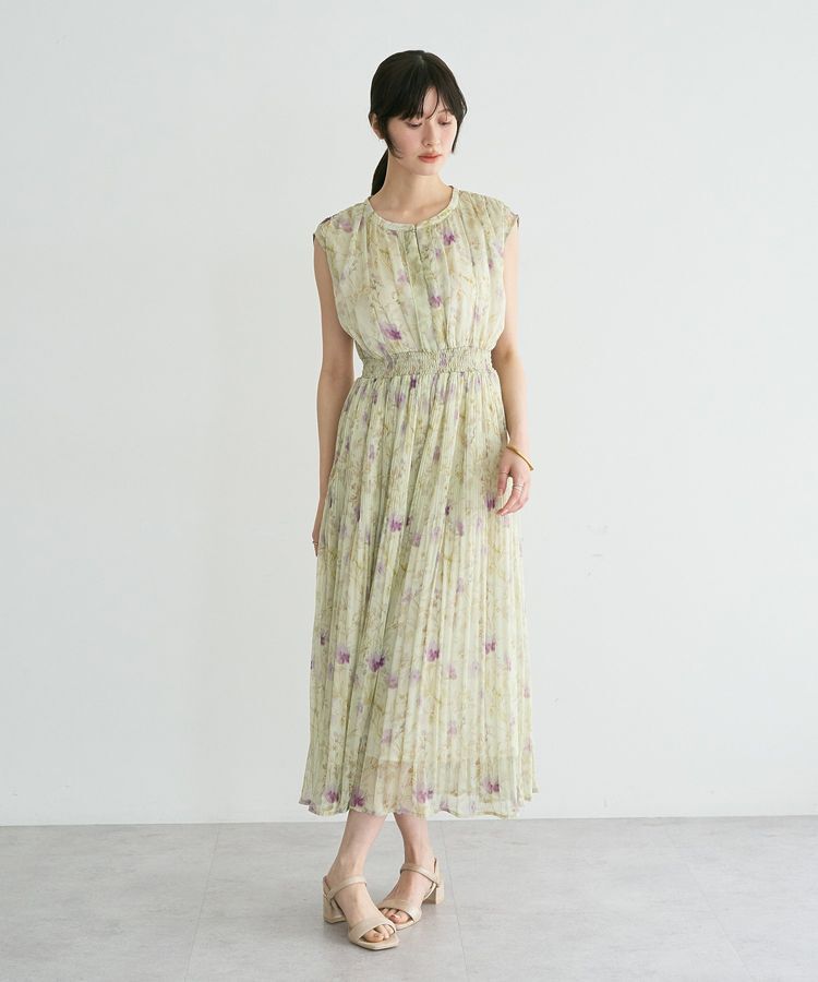 YECCA VECCA「シアー花柄プリーツワンピース」|ワンピース|