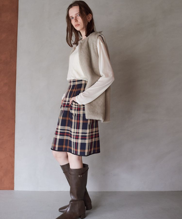 YECCA VECCA「ビッグチェック柄スカート」|タイト|