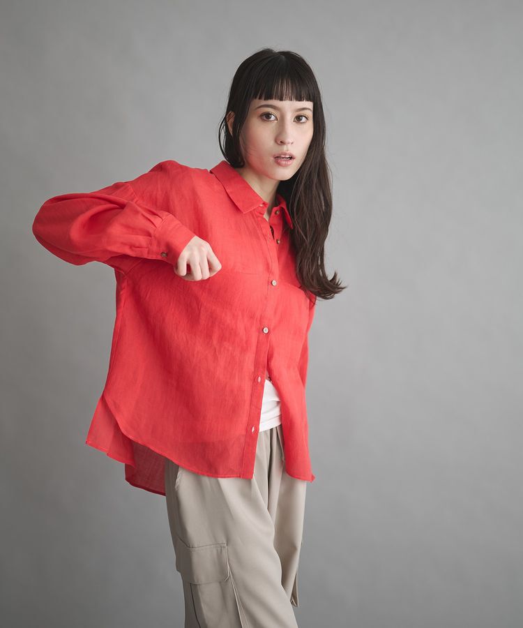 GARAGE OF GOOD CLOTHING「リネン切り替えポケットショート丈シャツ」|シャツ・ブラウス|