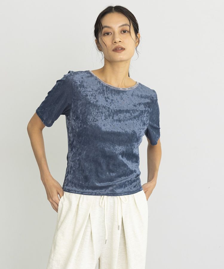 GARAGE OF GOOD CLOTHING「バックオープン配色ベロアプルオーバー」|Tシャツ・カットソー|Light Blue