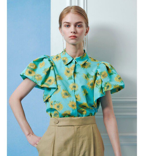 LOULOU WILLOUGHBY「 WEB 一部店舗限定【LOULOU WILLOUGHBY】サンフラワープリントバルーンスリーブシャツ」|シャツ・ブラウス|グリーン系