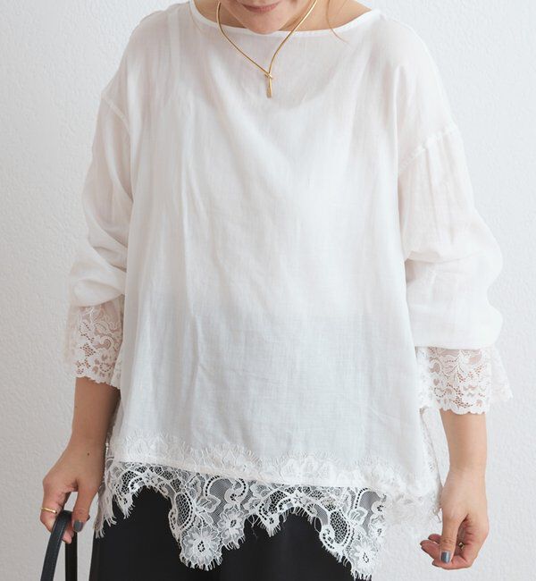  「レースカフ&times;レースヘムブラウス」|Tシャツ・カットソー|