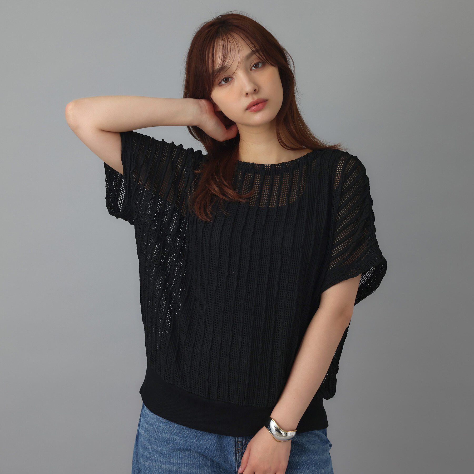 DRESSTERIOR「【体型カバー/日除け】ドルマンスリーブ シアーメッシュプルオーバー」|Tシャツ・カットソー|