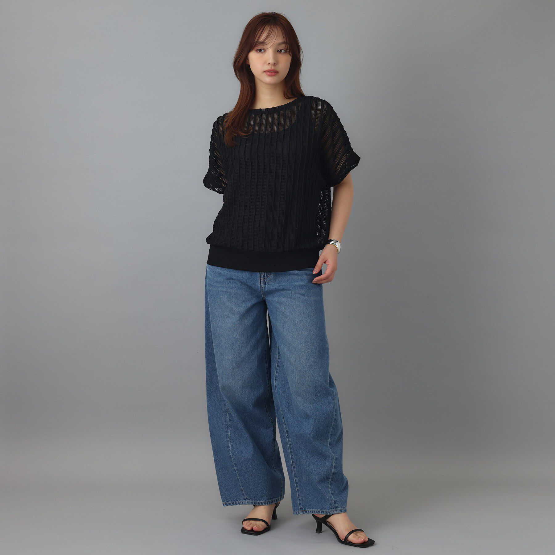 DRESSTERIOR「【体型カバー/日除け】ドルマンスリーブ シアーメッシュプルオーバー」|Tシャツ・カットソー|