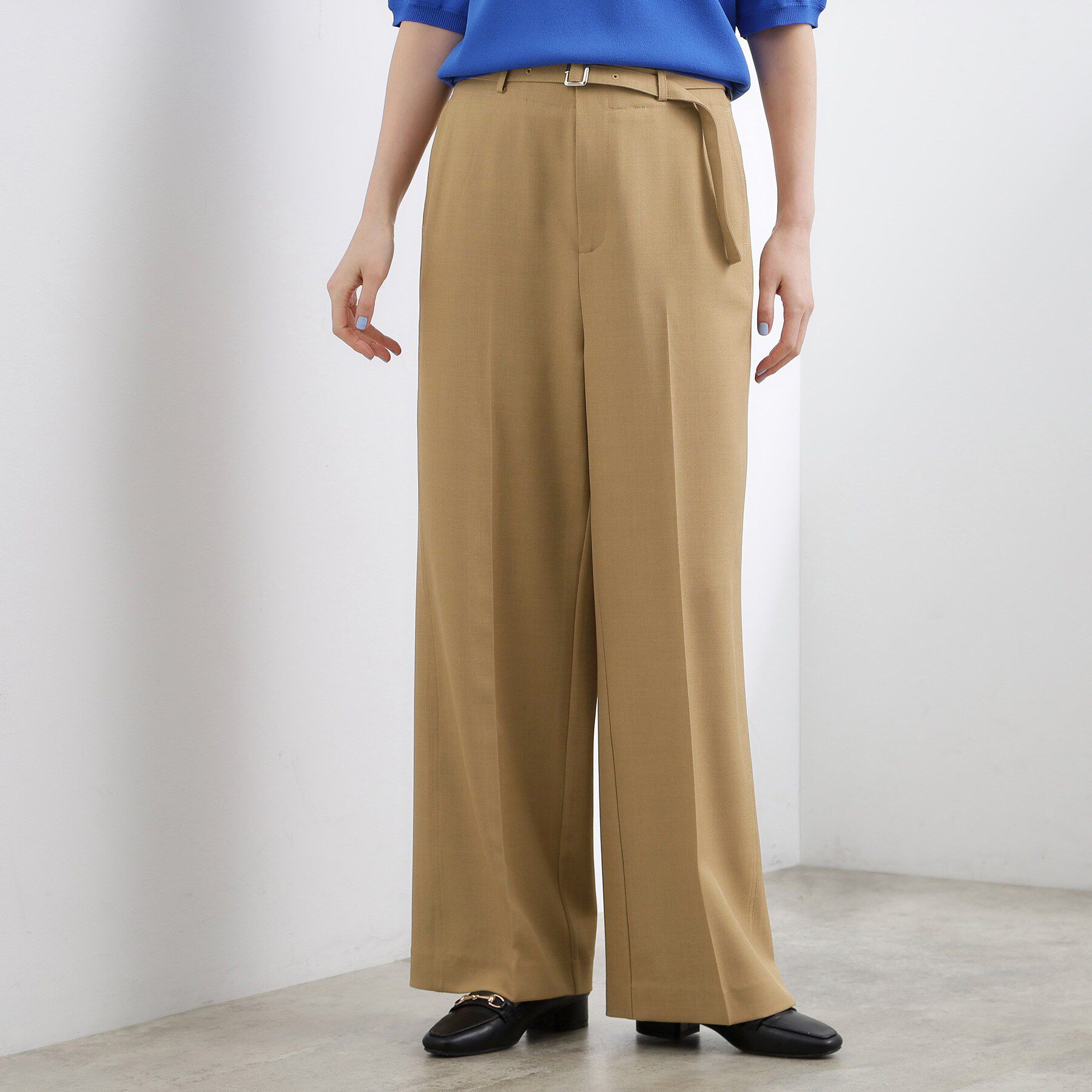 grove「【洗える/お仕事にも】ウエストすっきりベルト付ワイドパンツ」|その他|ブラウン(043)