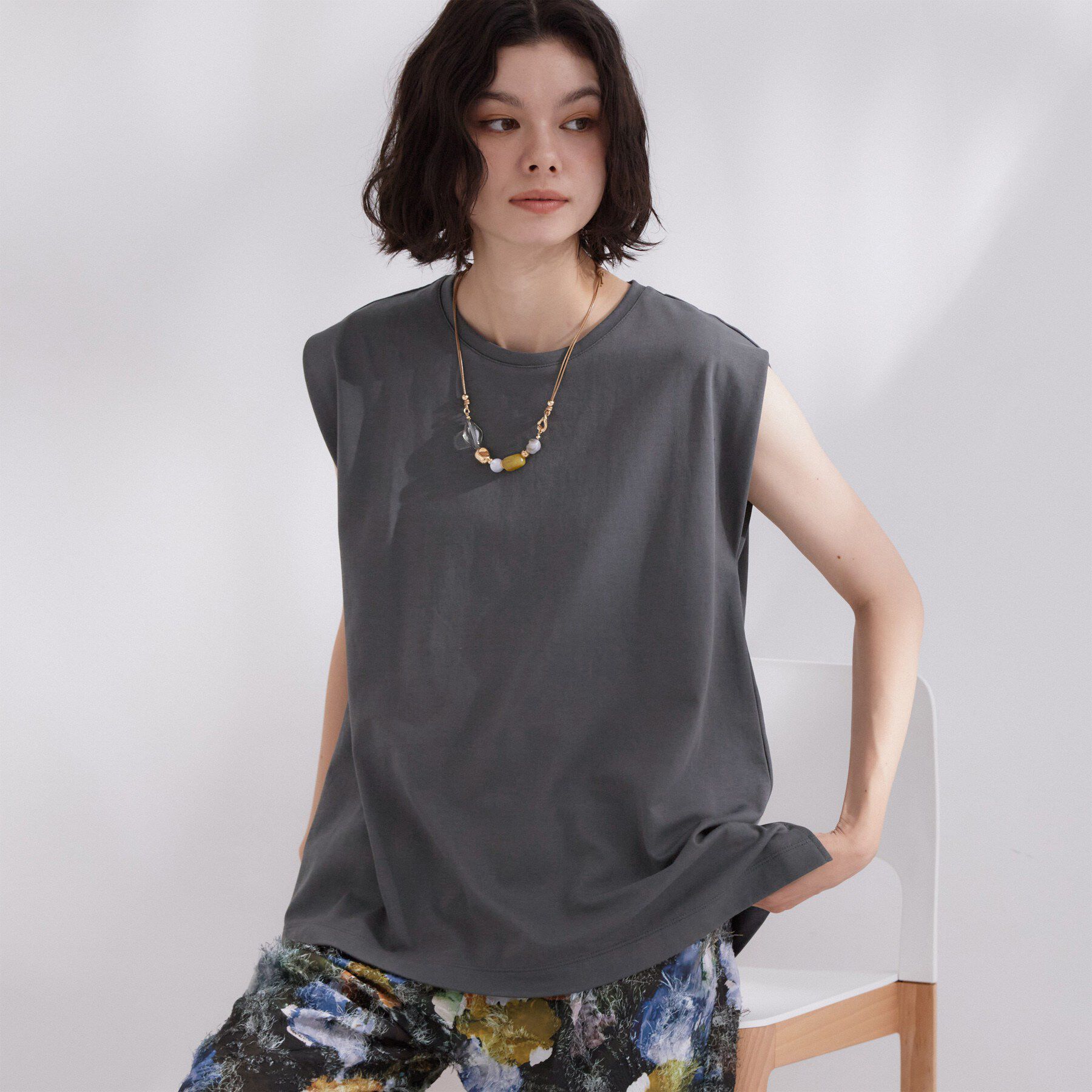 OPAQUE.CLIP「【UV／接触冷感】スーパーアイス ノースリーブカットソー《洗濯機OK》」|Tシャツ・カットソー|チャコールグレー(0