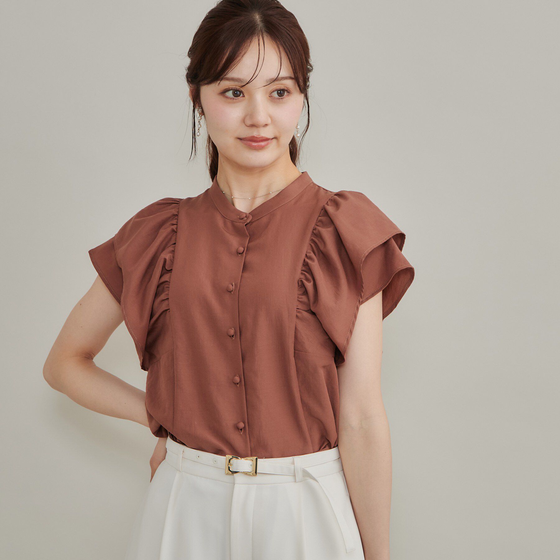 Couture broach「【さらっと軽い】ラッフルスリーブ ブラウス【洗濯機可】」|シャツ・ブラウス|