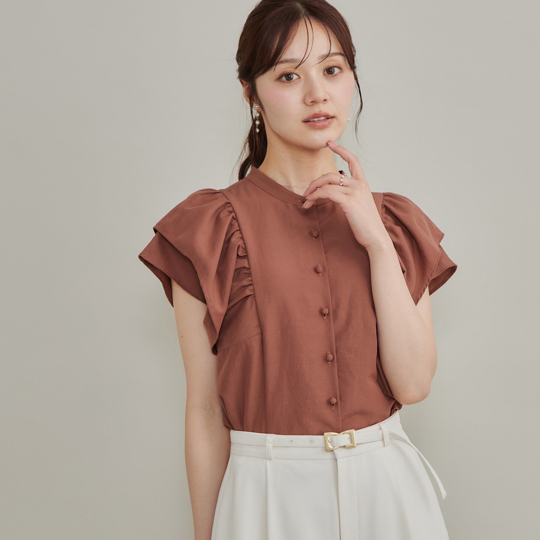 Couture broach「【さらっと軽い】ラッフルスリーブ ブラウス【洗濯機可】」|シャツ・ブラウス|