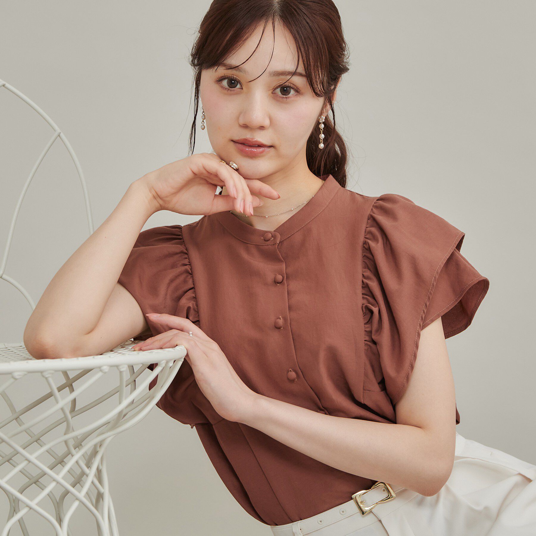 Couture broach「【さらっと軽い】ラッフルスリーブ ブラウス【洗濯機可】」|シャツ・ブラウス|オレンジ(069)