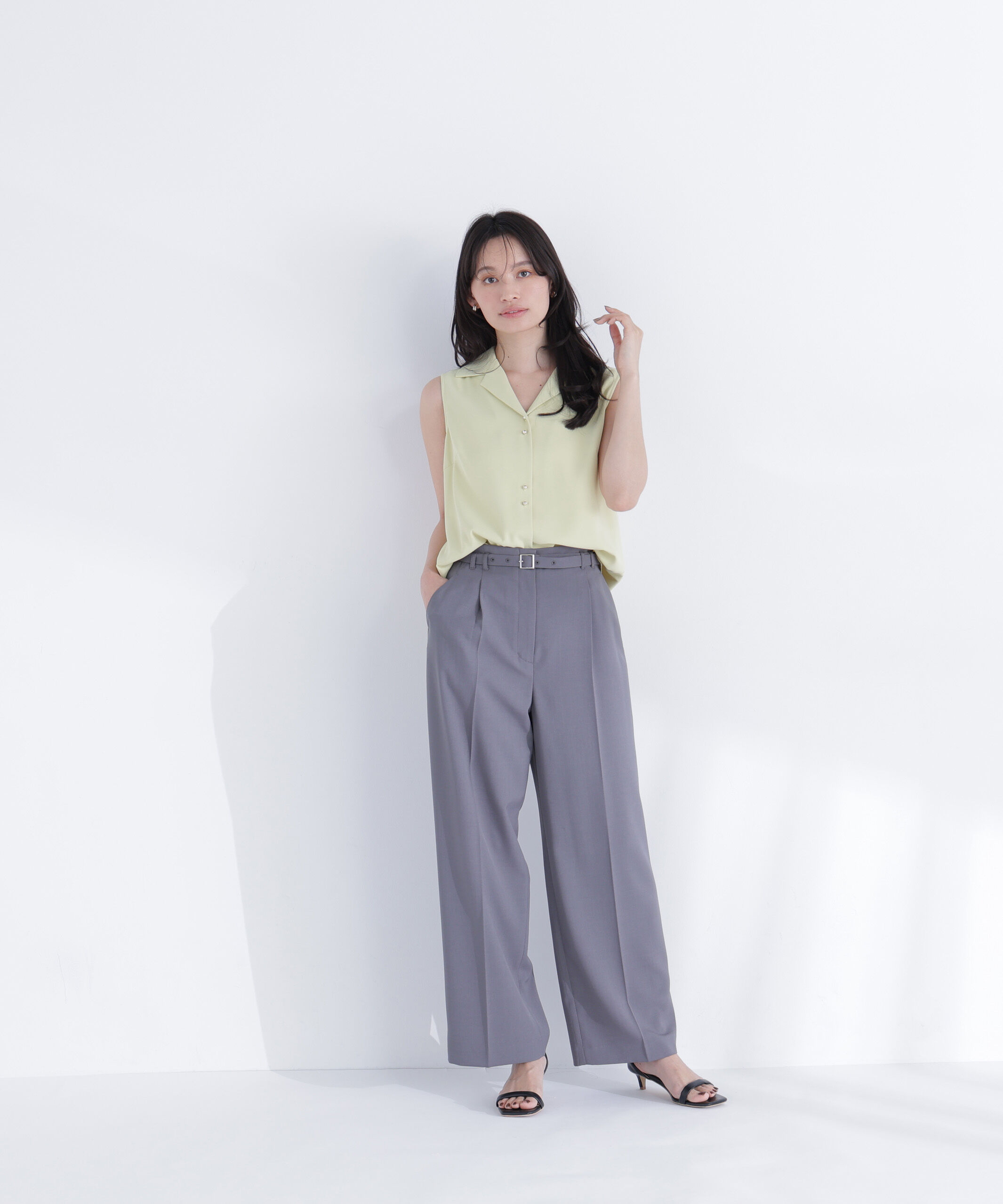  「ベルテッドタックワイドパンツ」|その他|