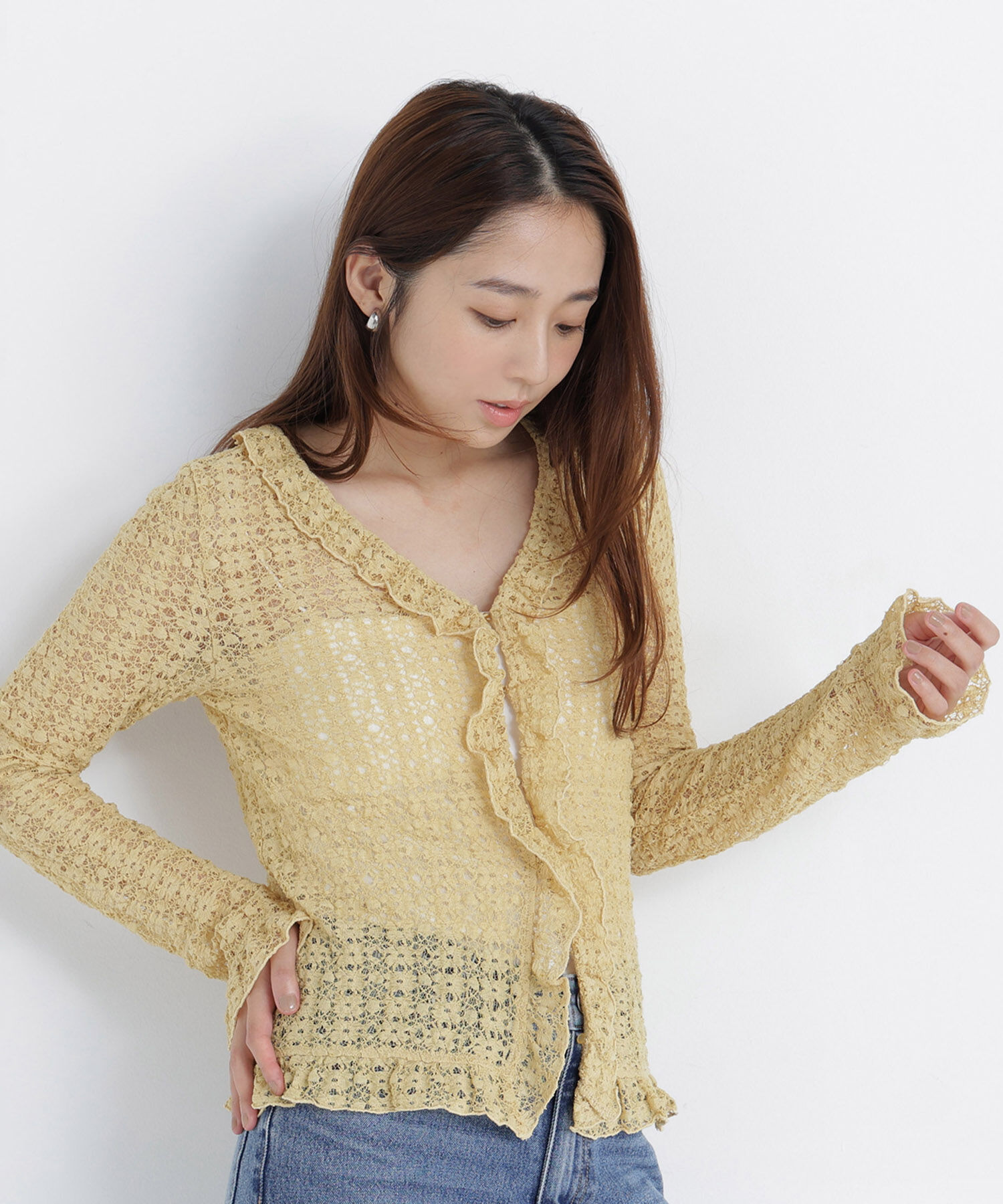  「＜天神地下街・mix.tokyo 限定カラー：ブルー＞シアーレースカーディガン」|Tシャツ・カットソー|
