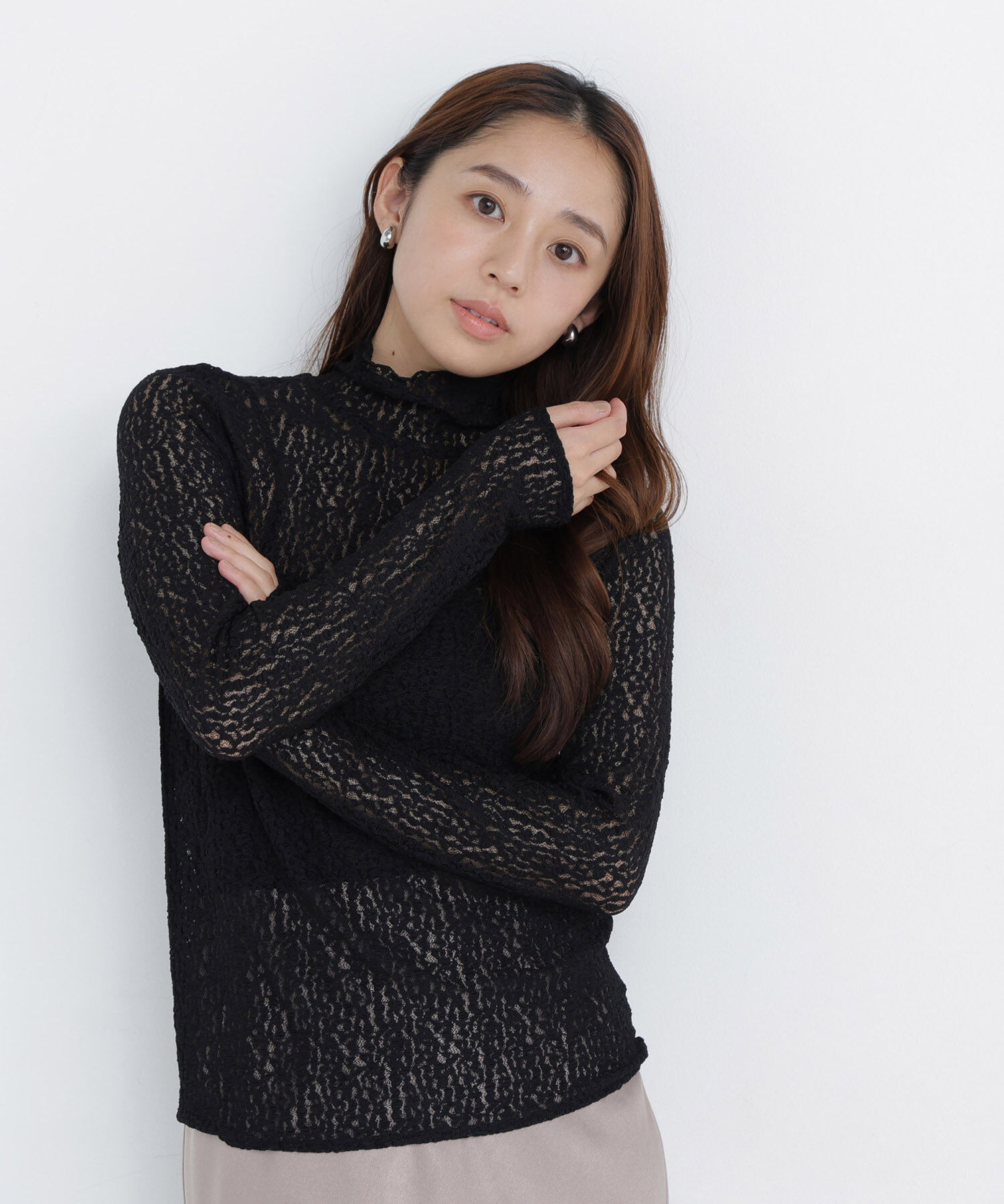 「ハイネックレースカットソー」|Tシャツ・カットソー|