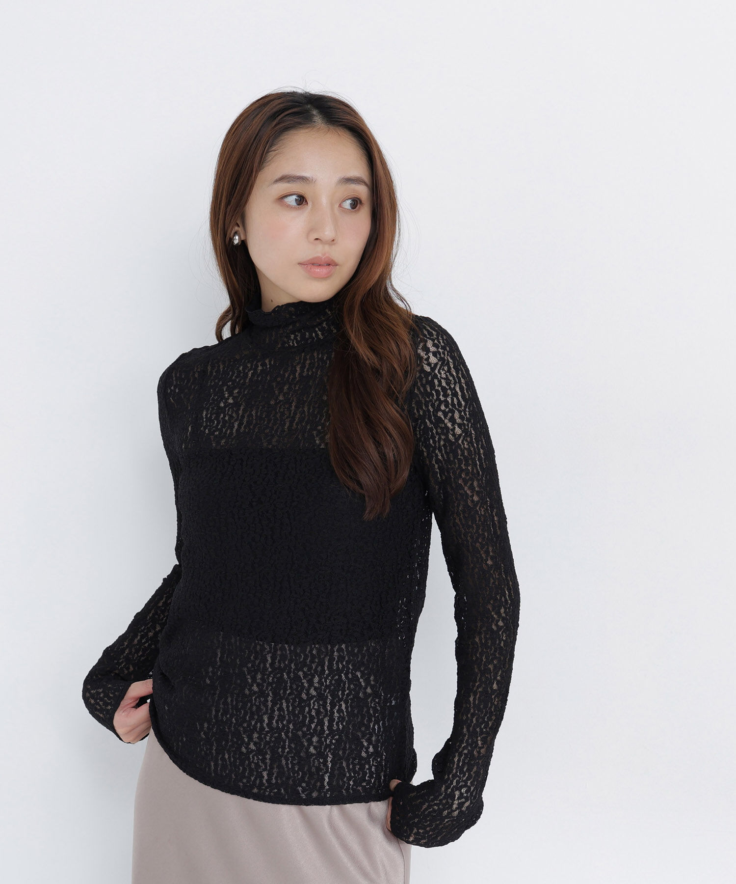  「ハイネックレースカットソー」|Tシャツ・カットソー|