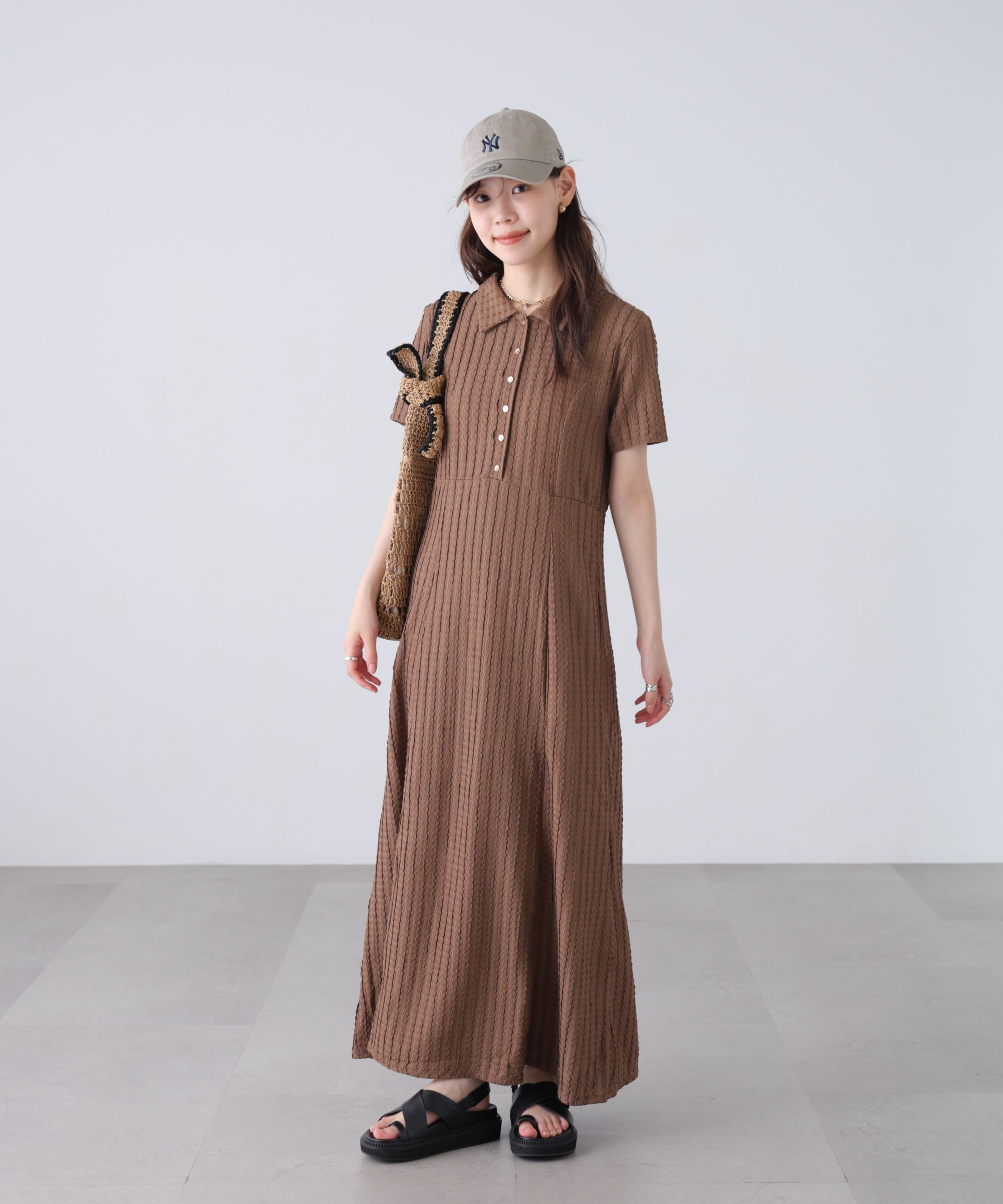 「金ボタンカットジャガードポロワンピース」|ワンピース|