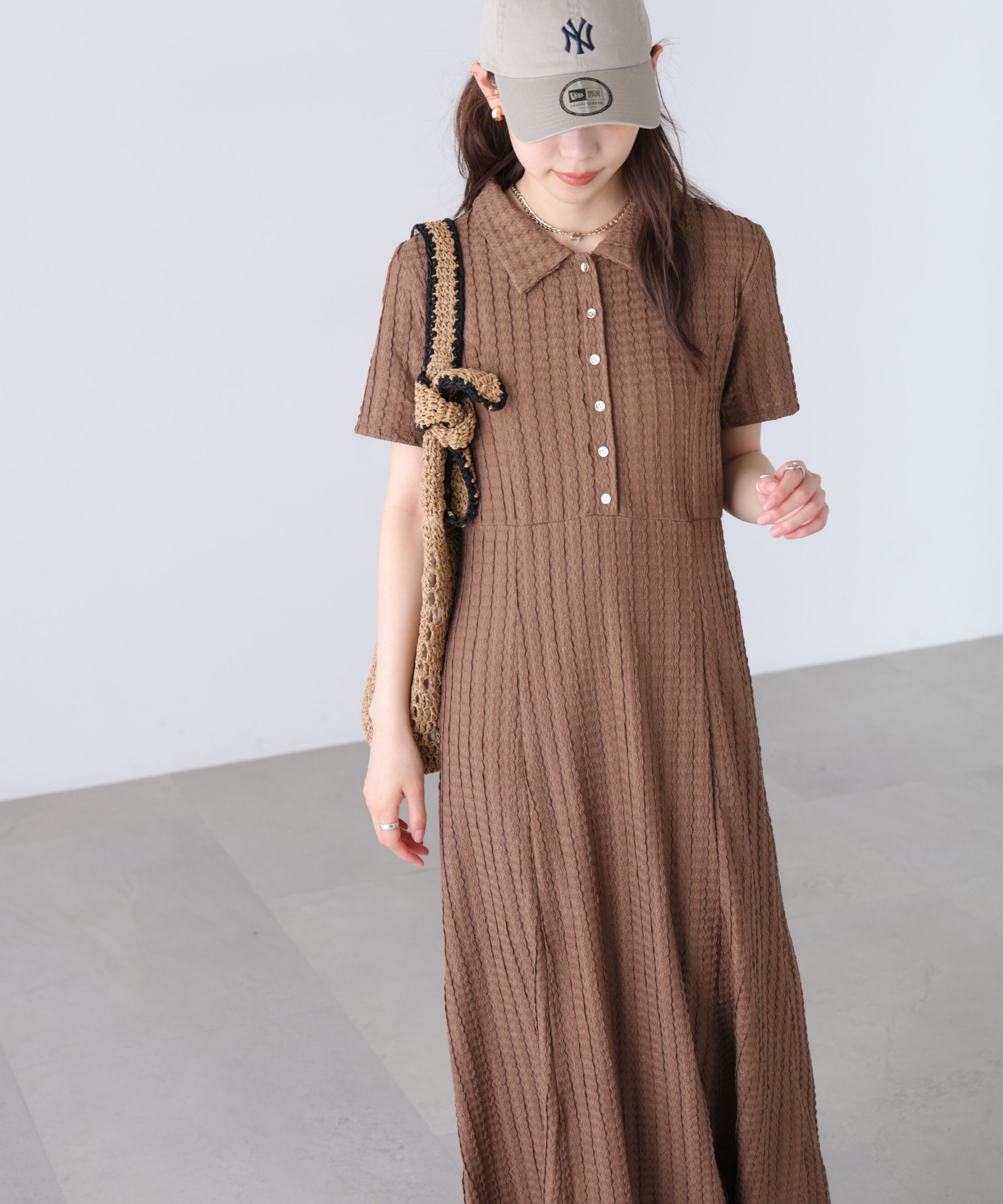  「金ボタンカットジャガードポロワンピース」|ワンピース|