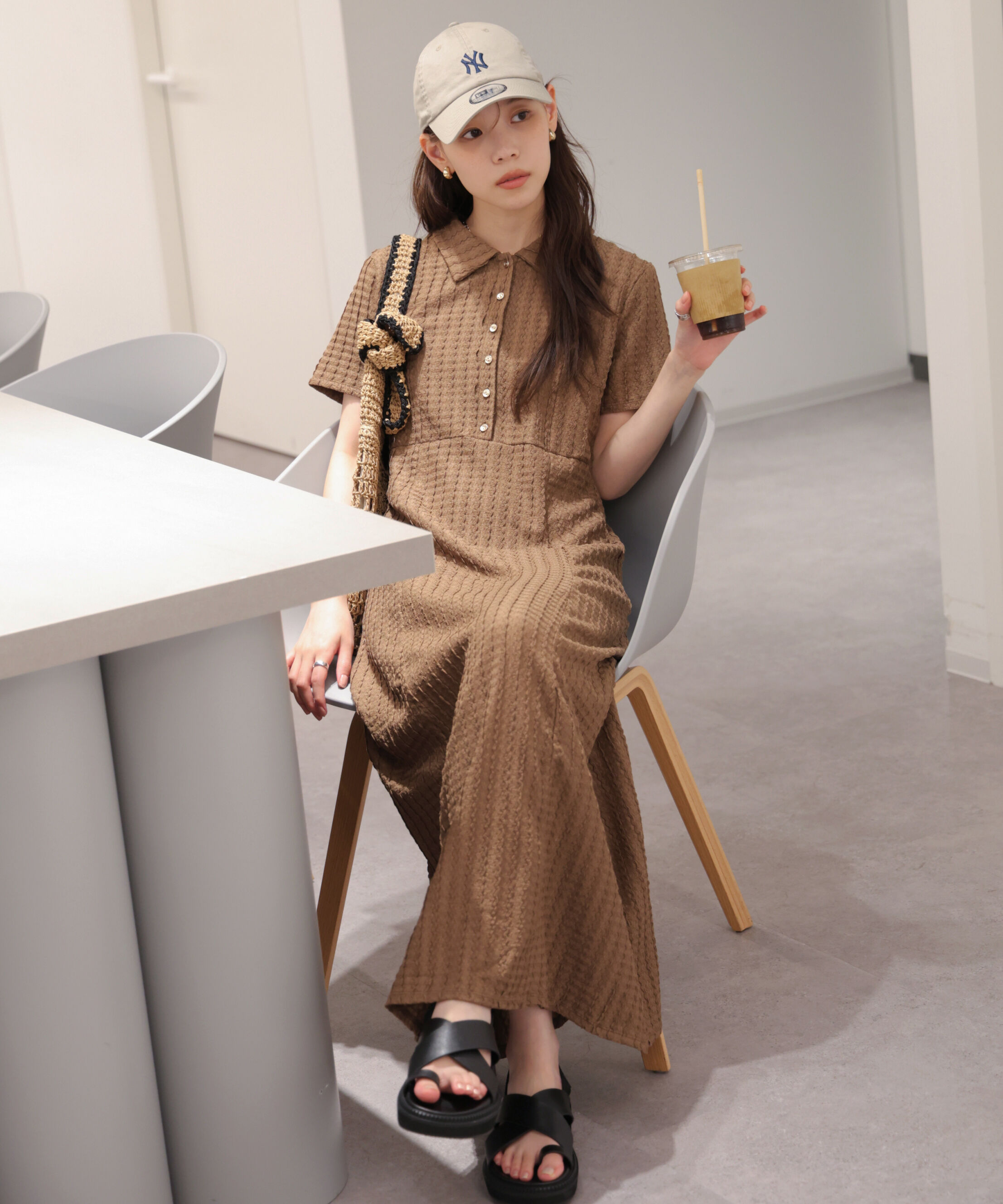  「金ボタンカットジャガードポロワンピース」|ワンピース|