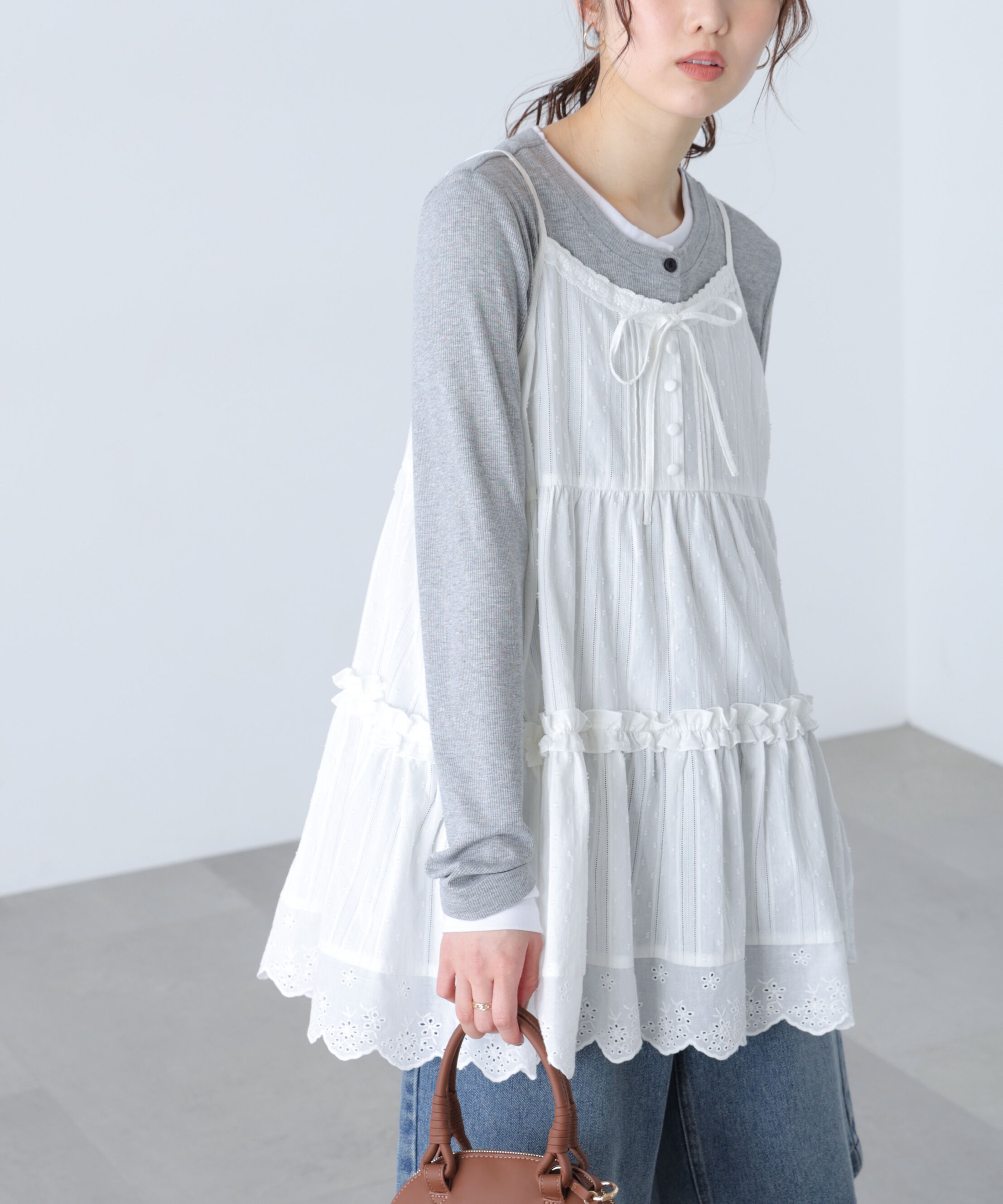  「コットンティアードミニワンピース」|ワンピース|