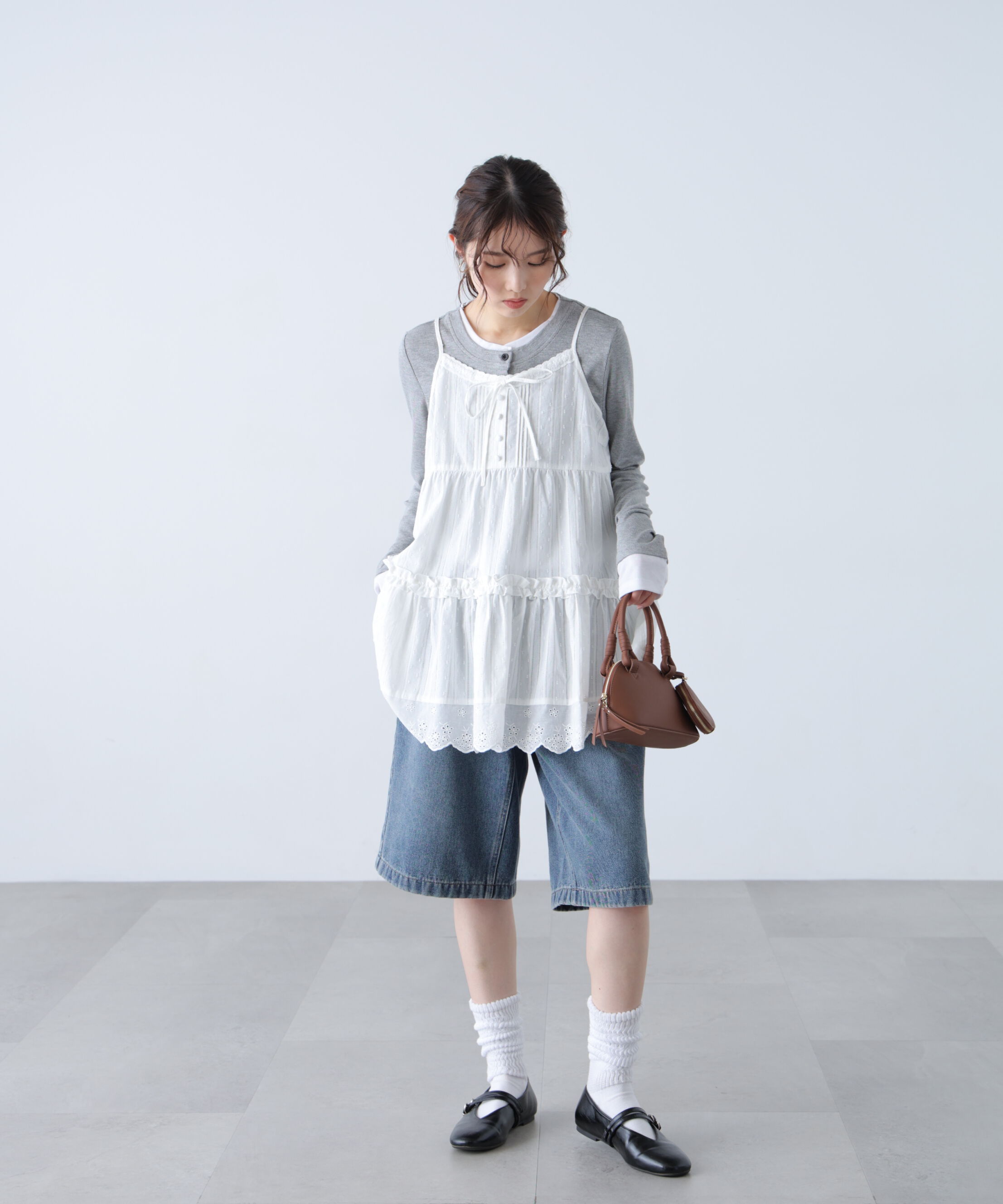  「コットンティアードミニワンピース」|ワンピース|