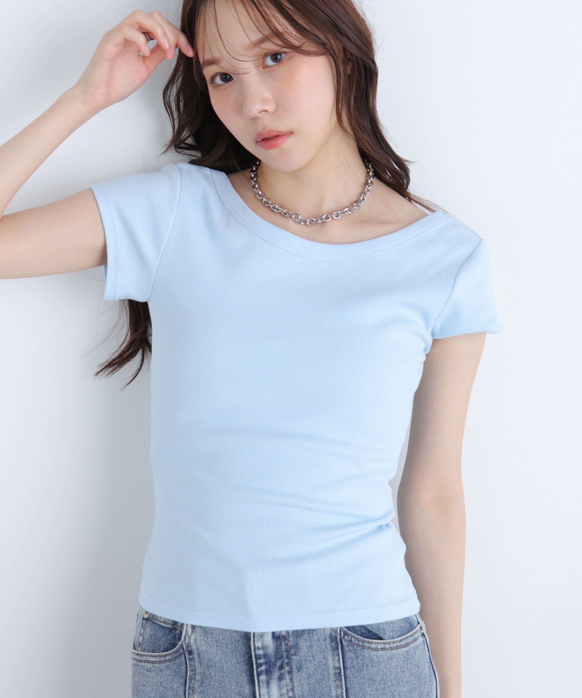  「〈MFM〉バックオープン半袖カットソー」|Tシャツ・カットソー|ブルー