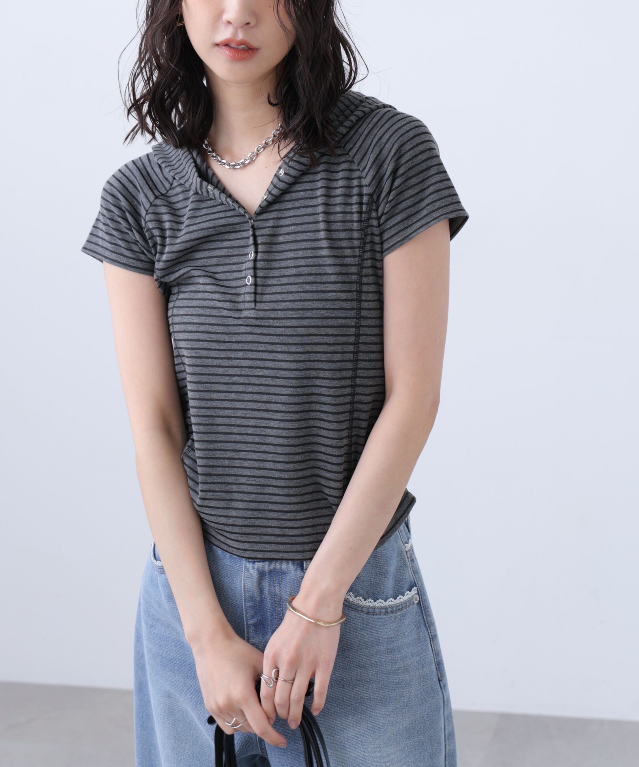  「スキッパー半袖カットソーフーディー」|Tシャツ・カットソー|