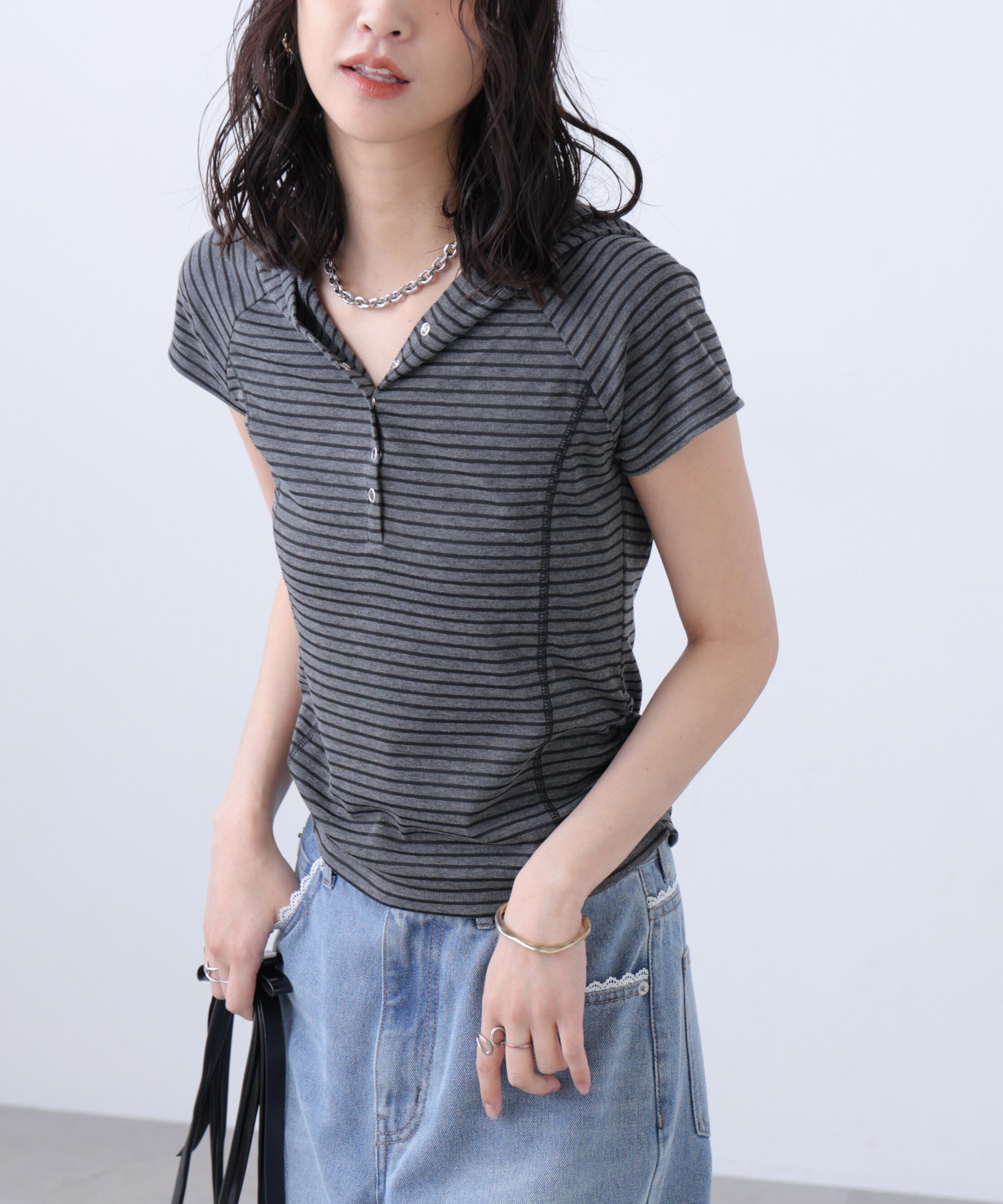  「スキッパー半袖カットソーフーディー」|Tシャツ・カットソー|