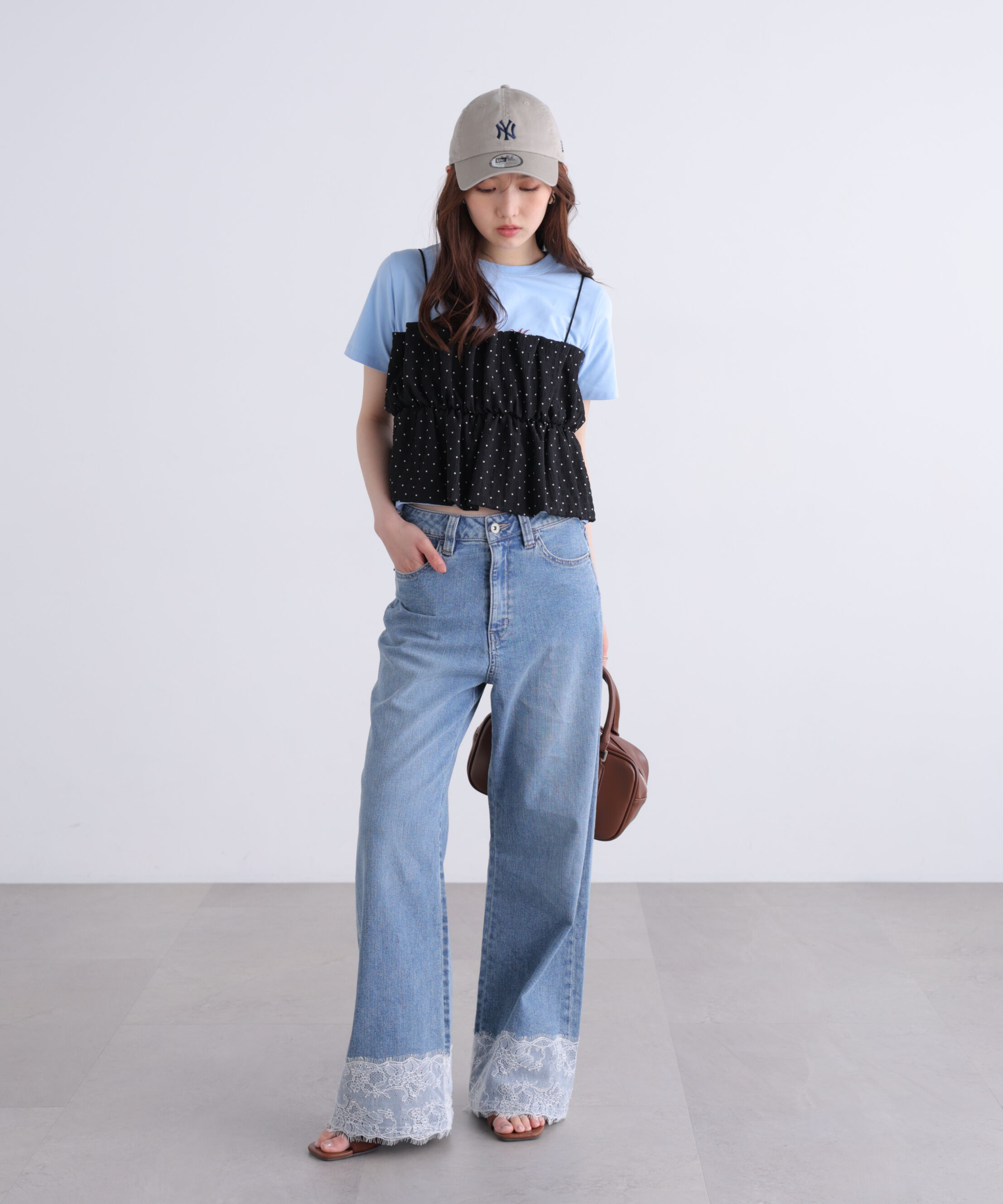  「[低身長サイズ/Sシリーズ]ベーシックワイド裾レースデニムパンツ」|その他|