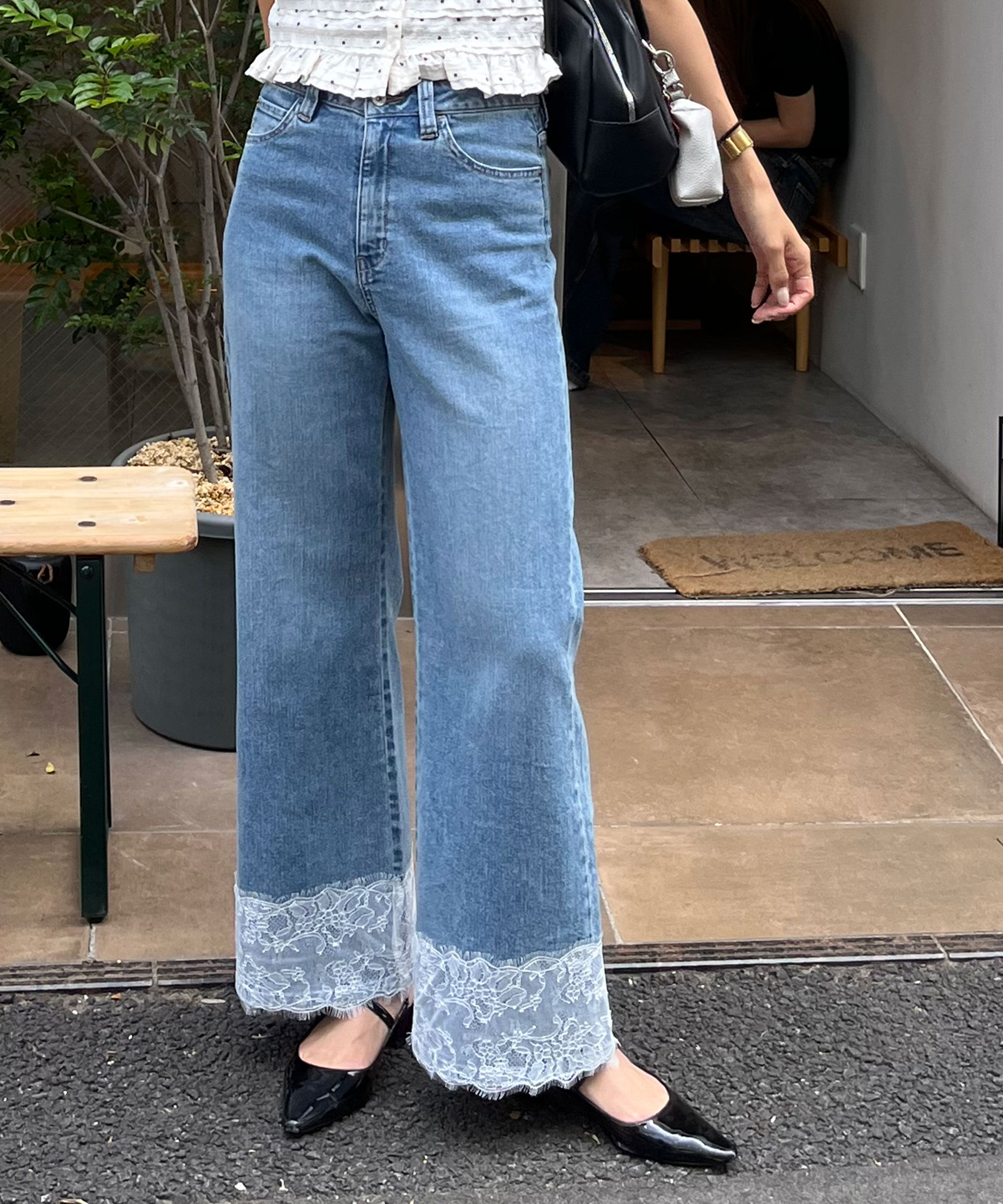  「[低身長サイズ/Sシリーズ]ベーシックワイド裾レースデニムパンツ」|その他|