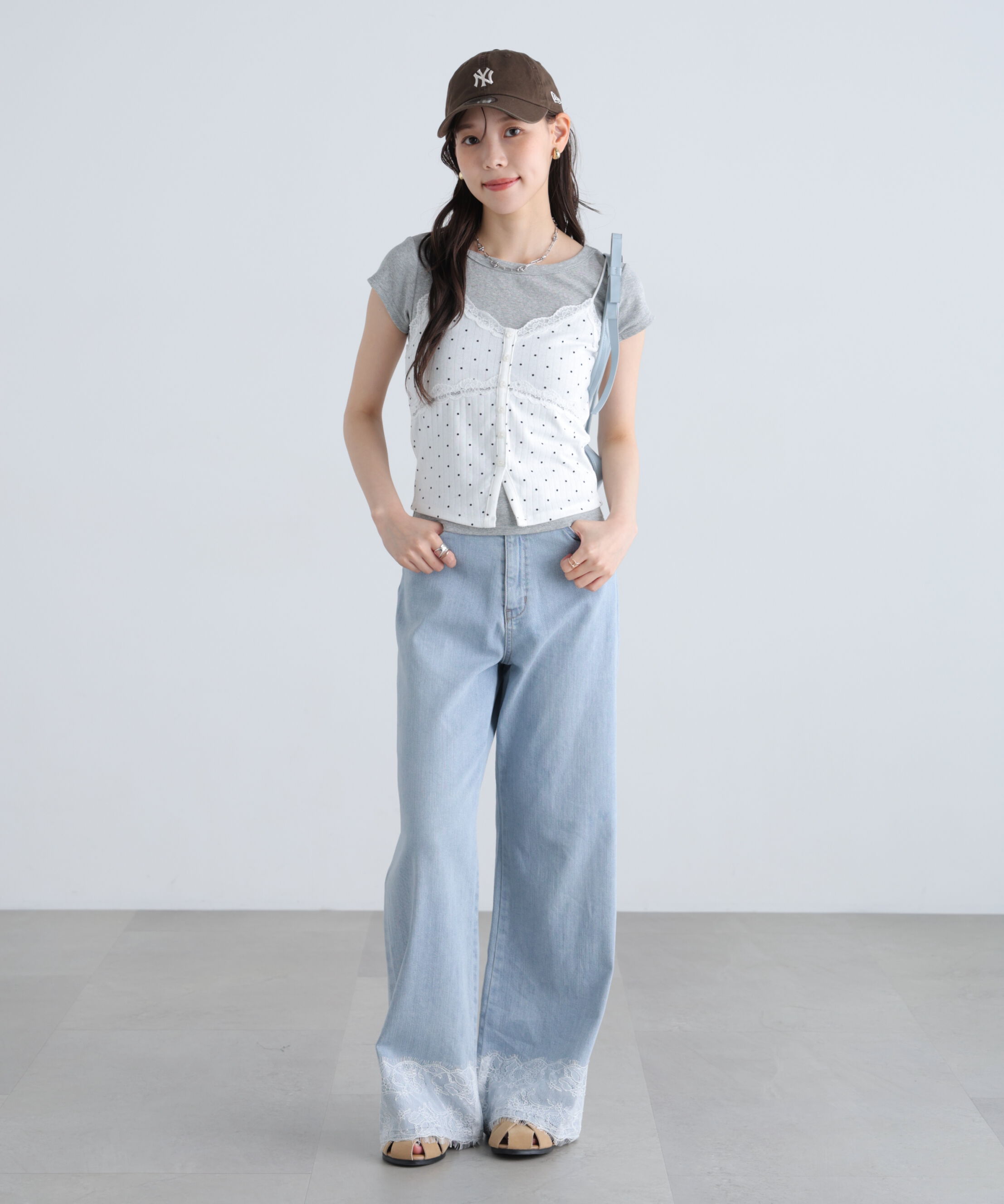  「[低身長サイズ/Sシリーズ]ベーシックワイド裾レースデニムパンツ」|その他|