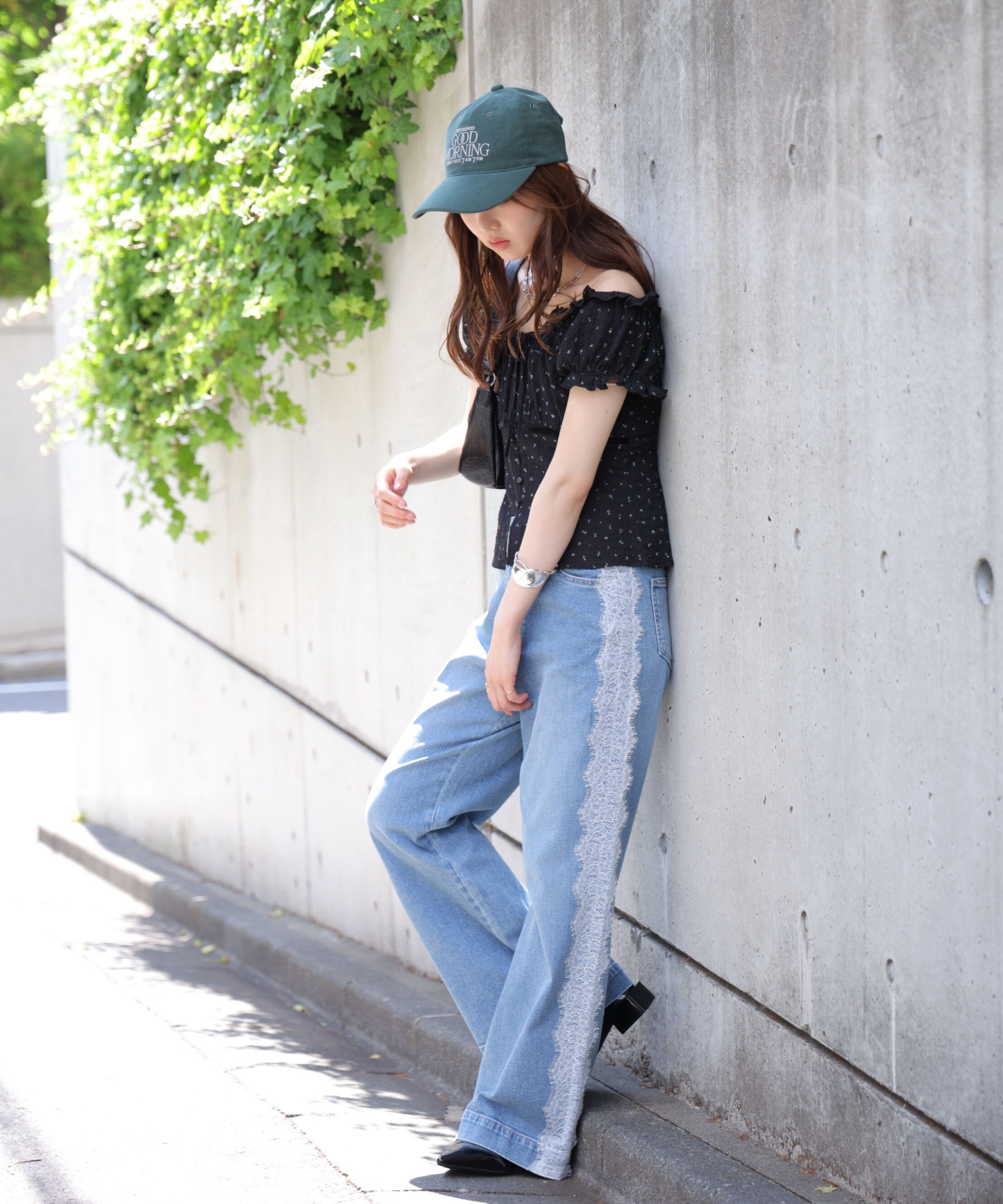  「[低身長サイズ/Sシリーズ]ベーシックワイドサイドレースデニムパンツ」|その他|