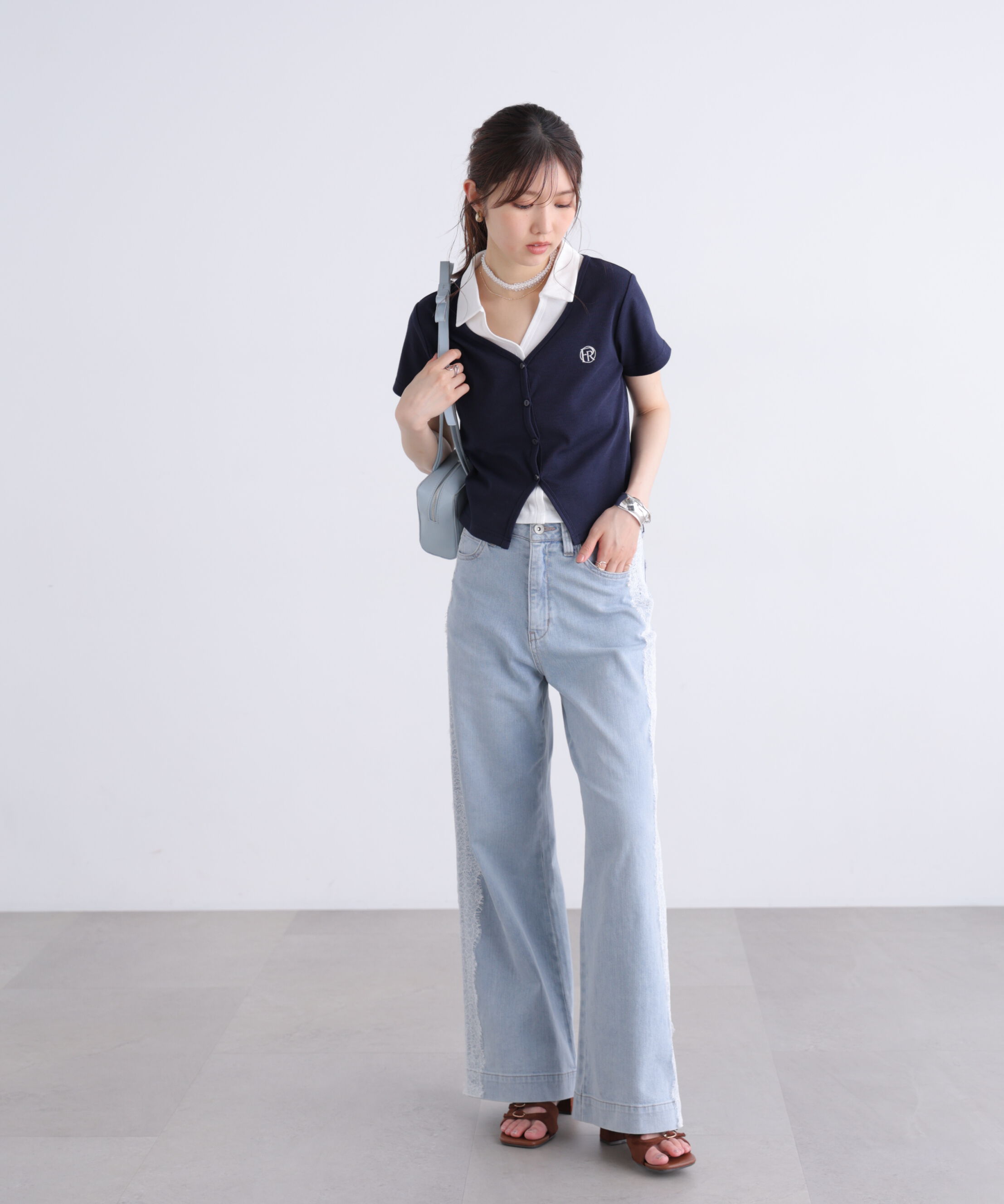  「[低身長サイズ/Sシリーズ]ベーシックワイドサイドレースデニムパンツ」|その他|