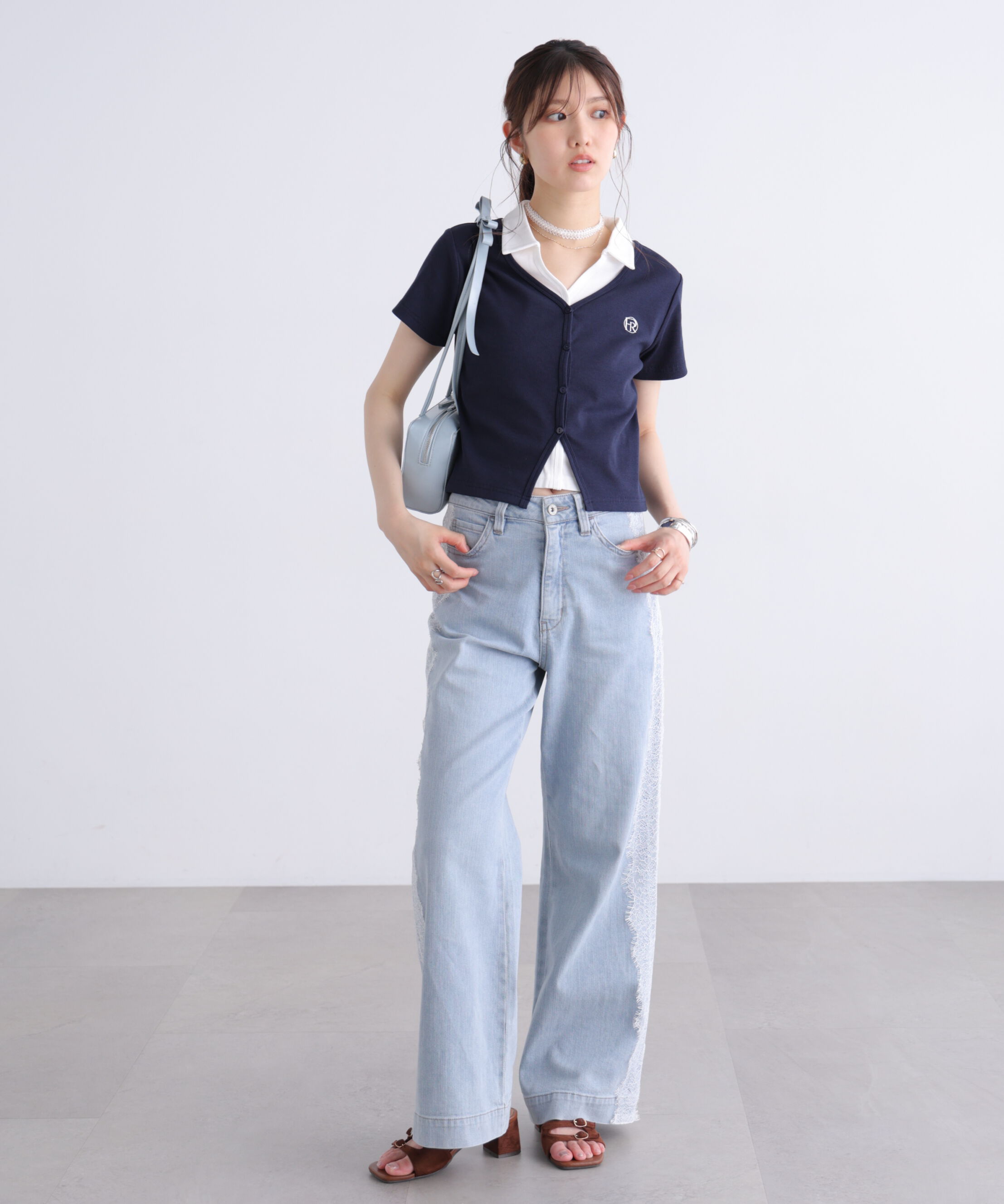  「[低身長サイズ/Sシリーズ]ベーシックワイドサイドレースデニムパンツ」|その他|