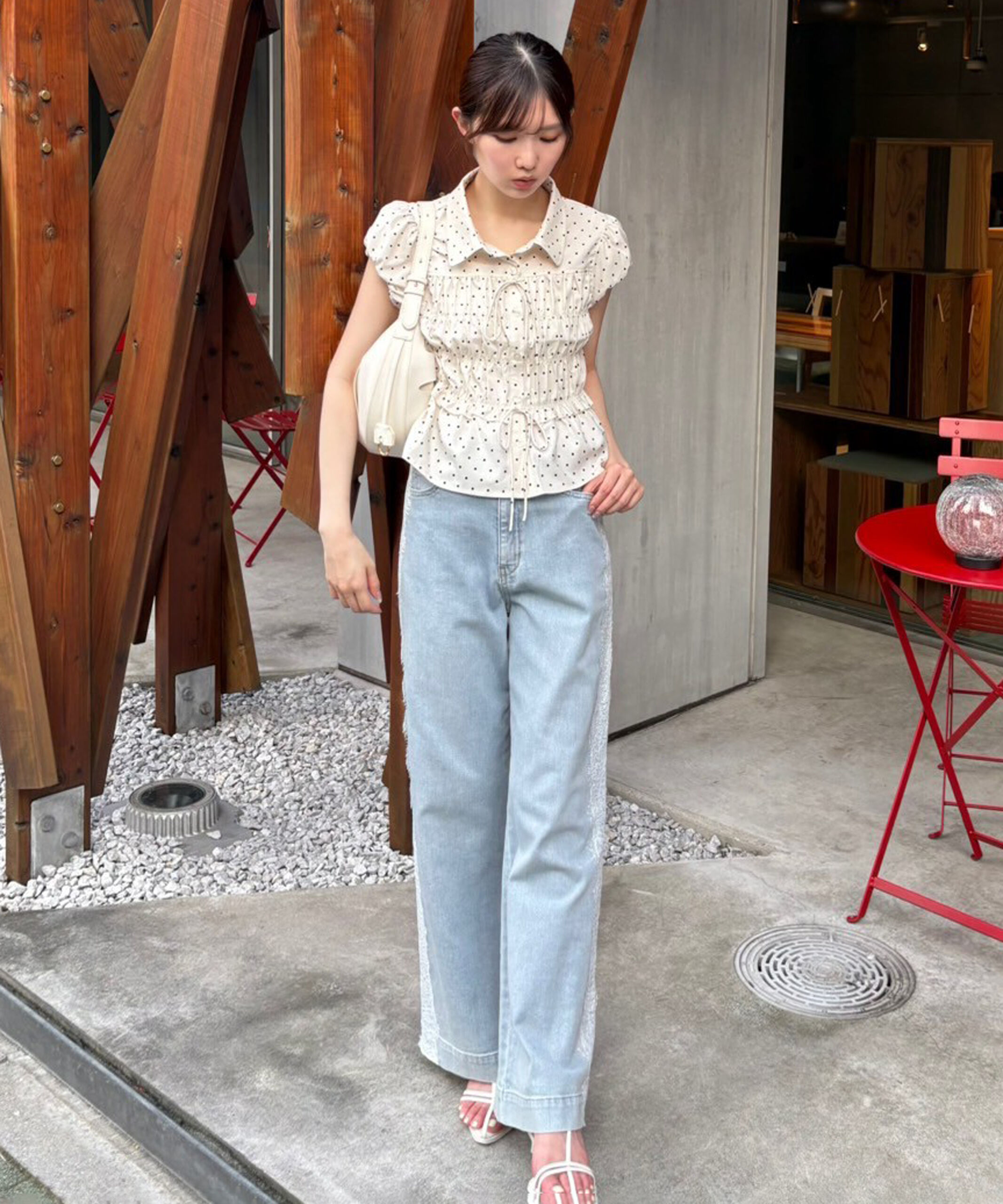  「[低身長サイズ/Sシリーズ]ベーシックワイドサイドレースデニムパンツ」|その他|