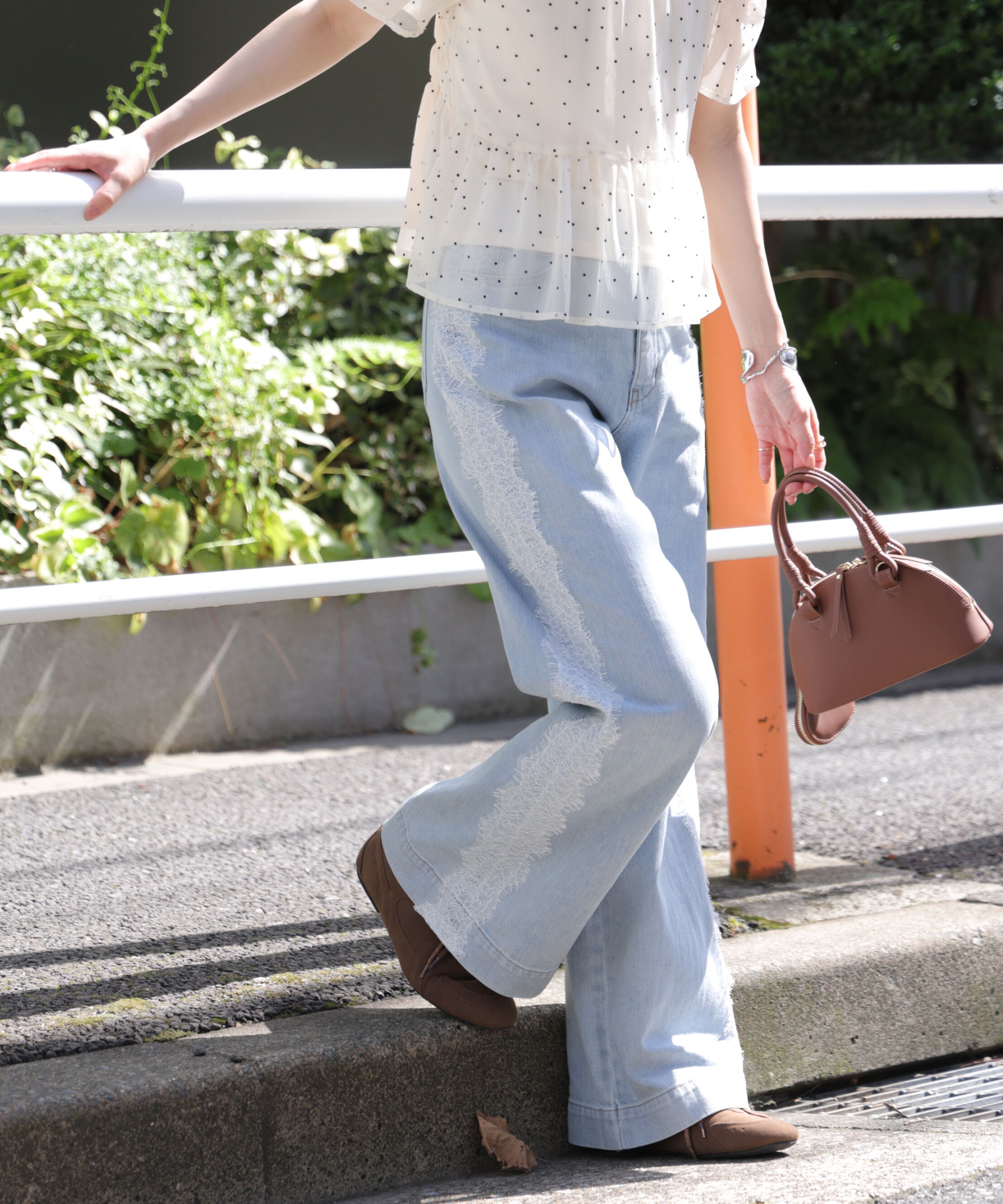  「[低身長サイズ/Sシリーズ]ベーシックワイドサイドレースデニムパンツ」|その他|