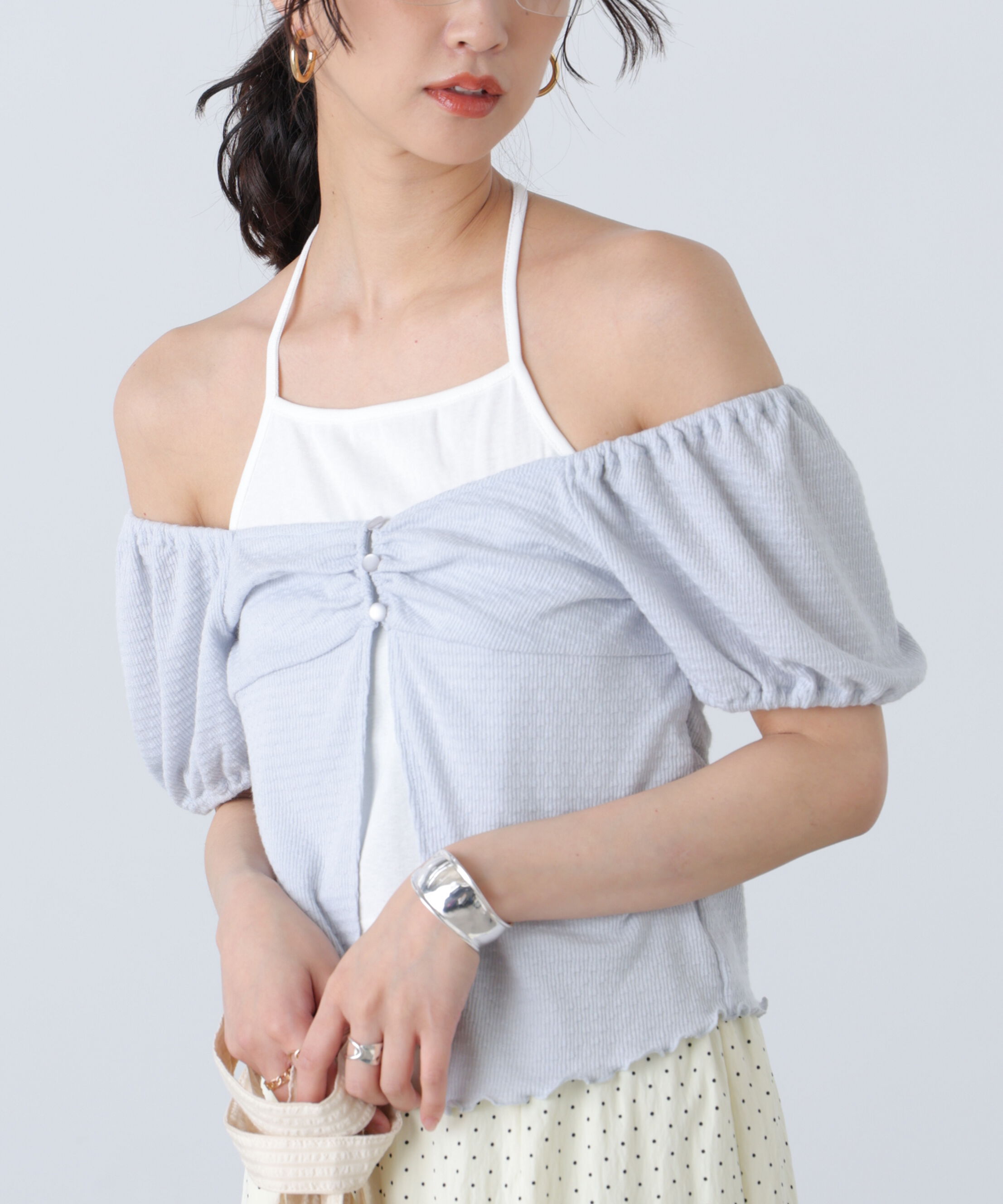  「ホルターレイヤードカットソー」|Tシャツ・カットソー|サックス