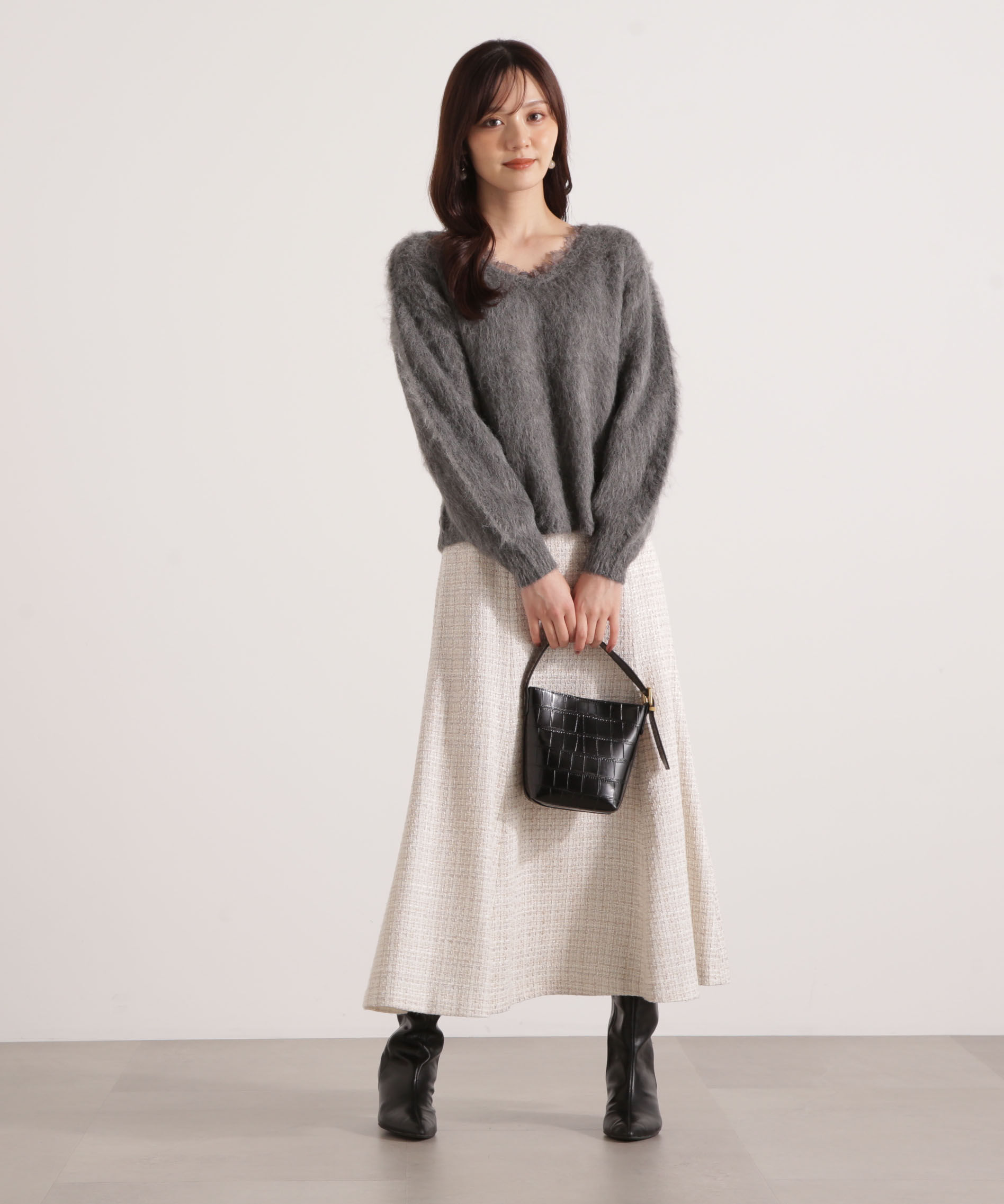 PROPORTION BODY DRESSING「襟元レースニットトップ 25AW」|ニット・セーター|