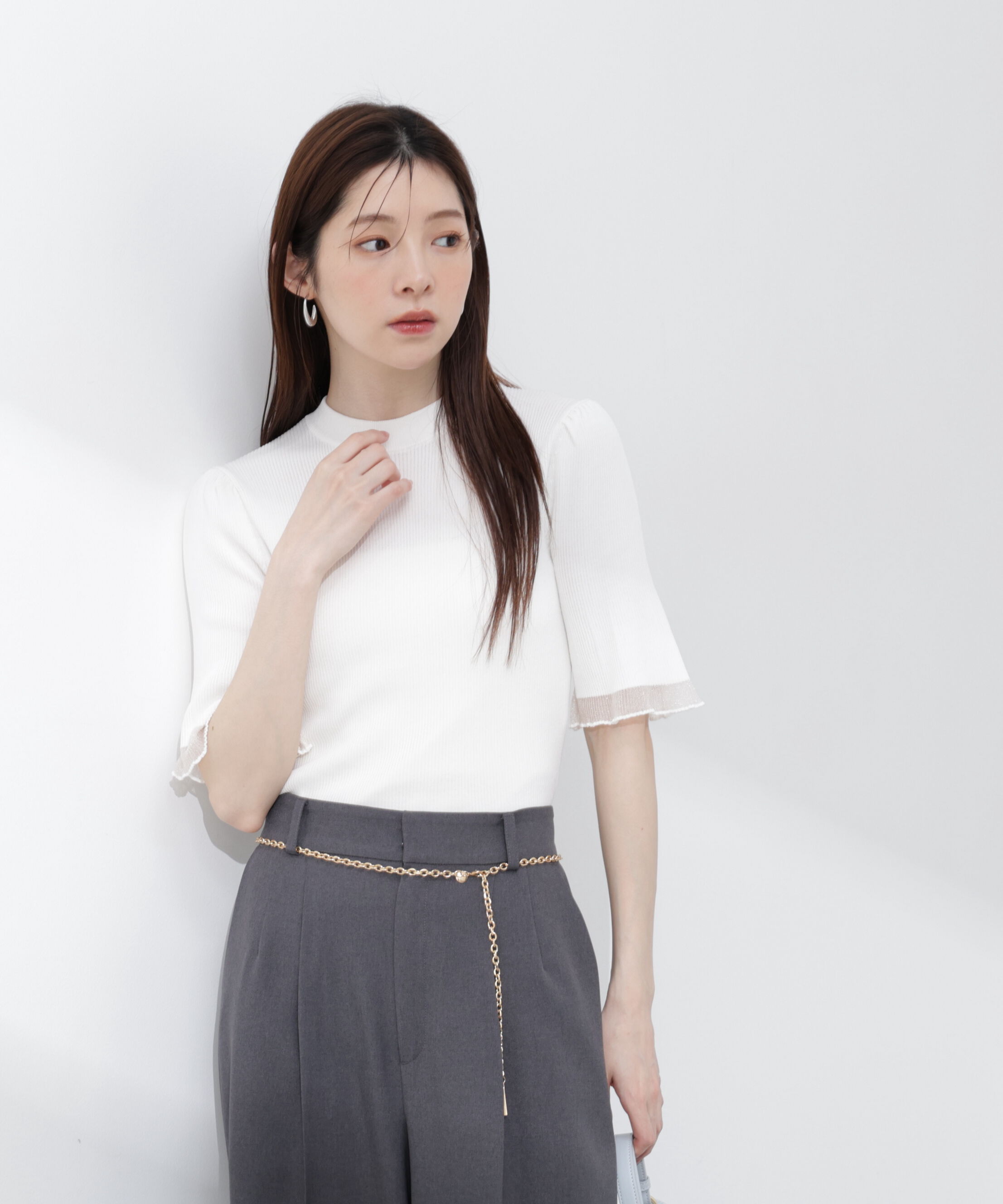 PROPORTION BODY DRESSING「部分シアー半袖ニット 26SS」|ニット・セーター|