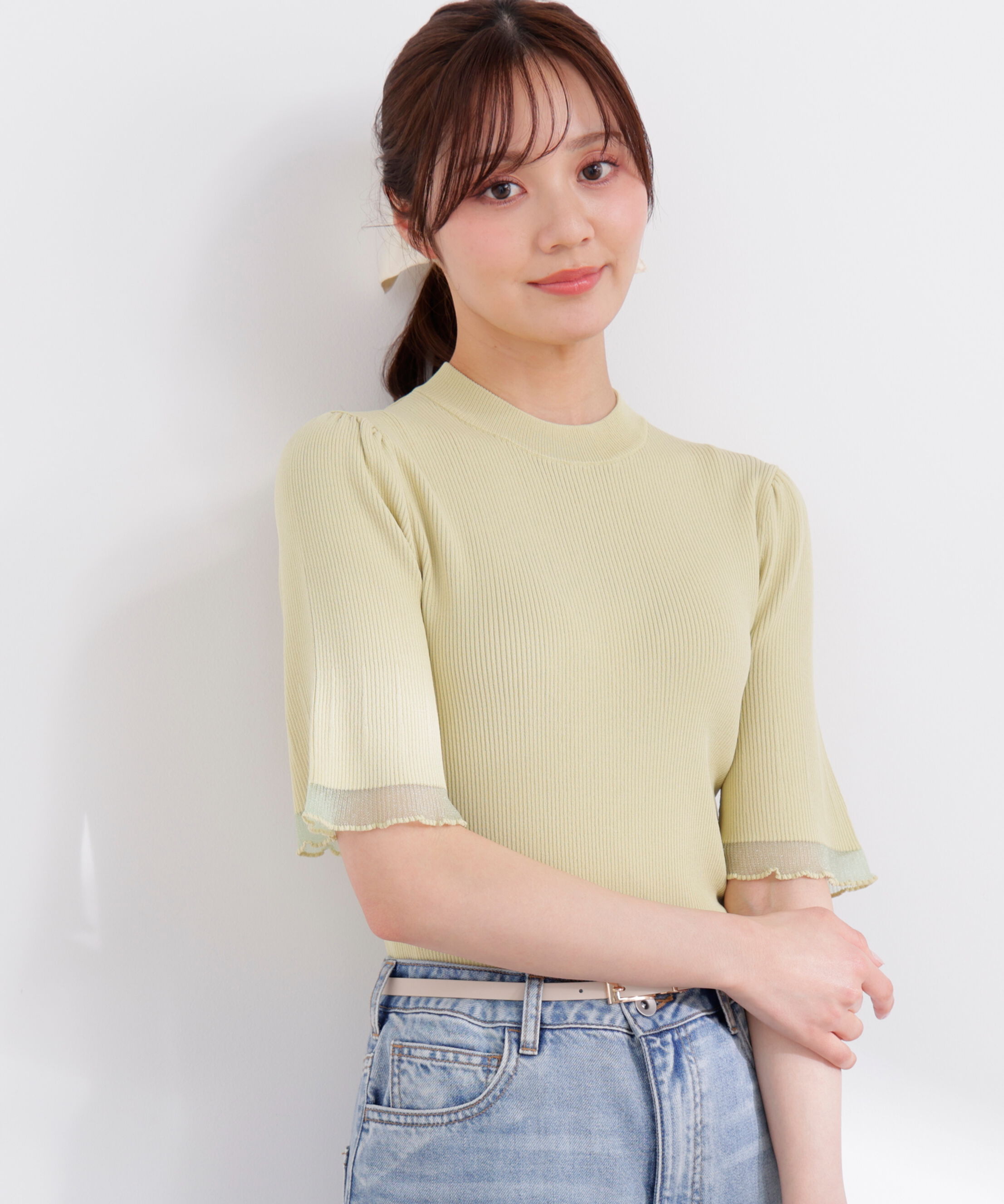 PROPORTION BODY DRESSING「部分シアー半袖ニット 26SS」|ニット・セーター|