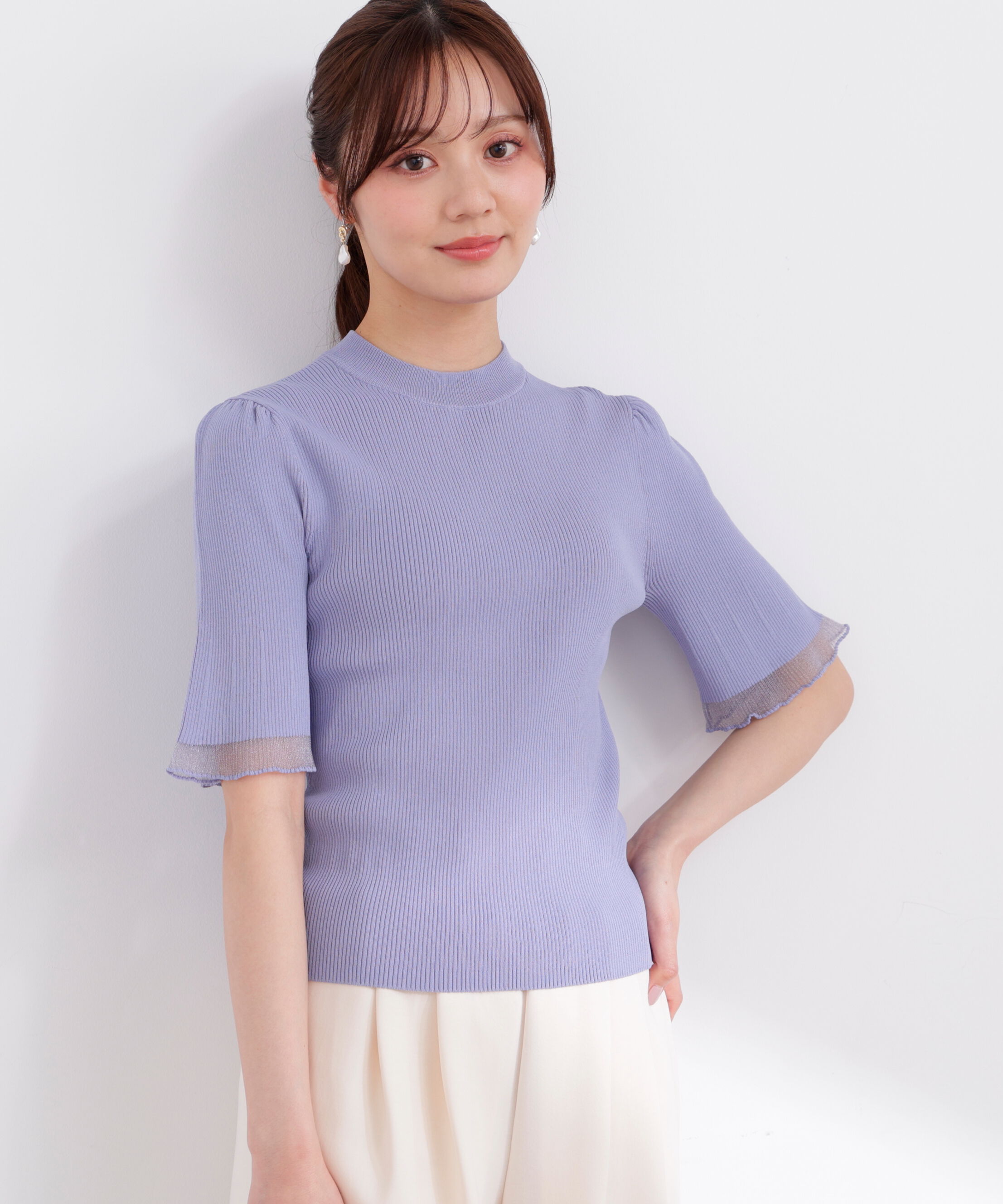 PROPORTION BODY DRESSING「部分シアー半袖ニット 26SS」|ニット・セーター|ブルー