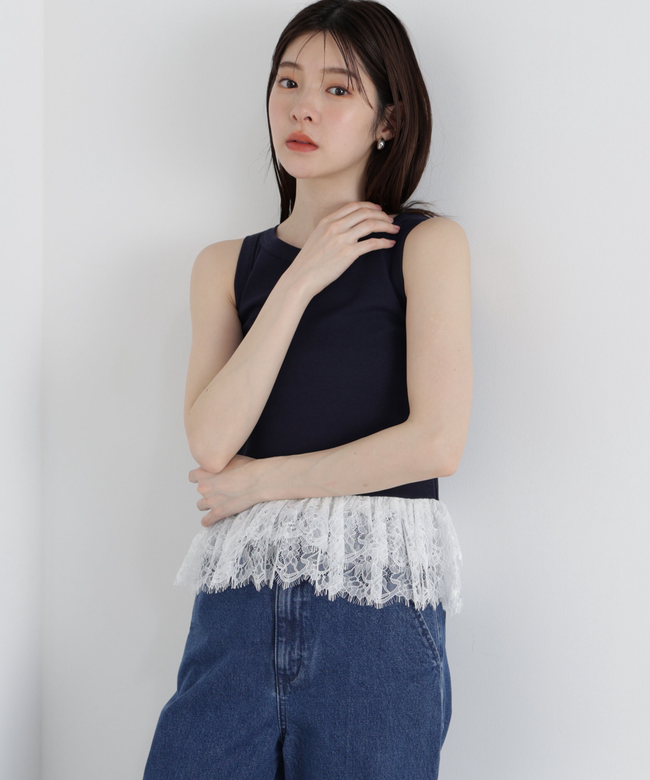 PROPORTION BODY DRESSING「＜中川紅葉さん着用＞〈a/mie〉レースペプラムタンク」|Tシャツ・カットソー|