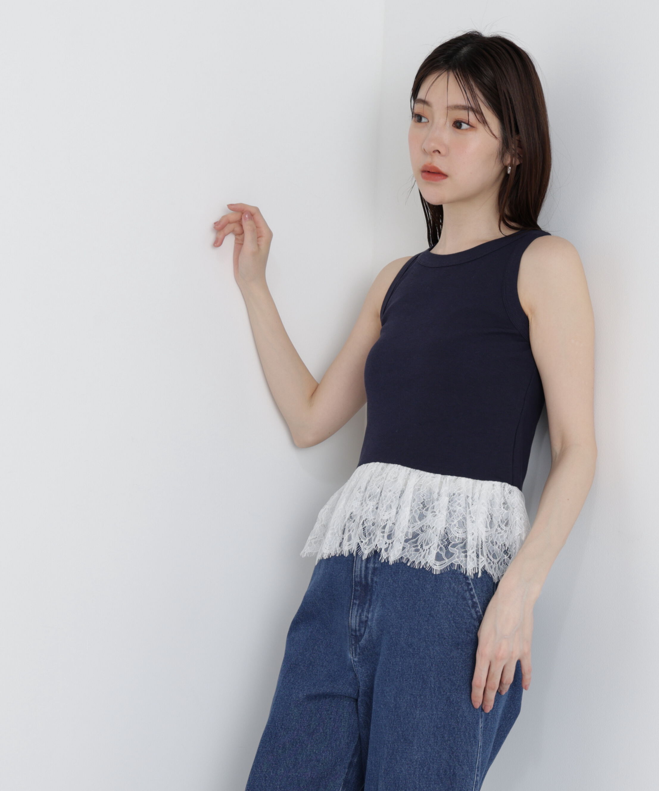 PROPORTION BODY DRESSING「＜中川紅葉さん着用＞〈a/mie〉レースペプラムタンク」|Tシャツ・カットソー|
