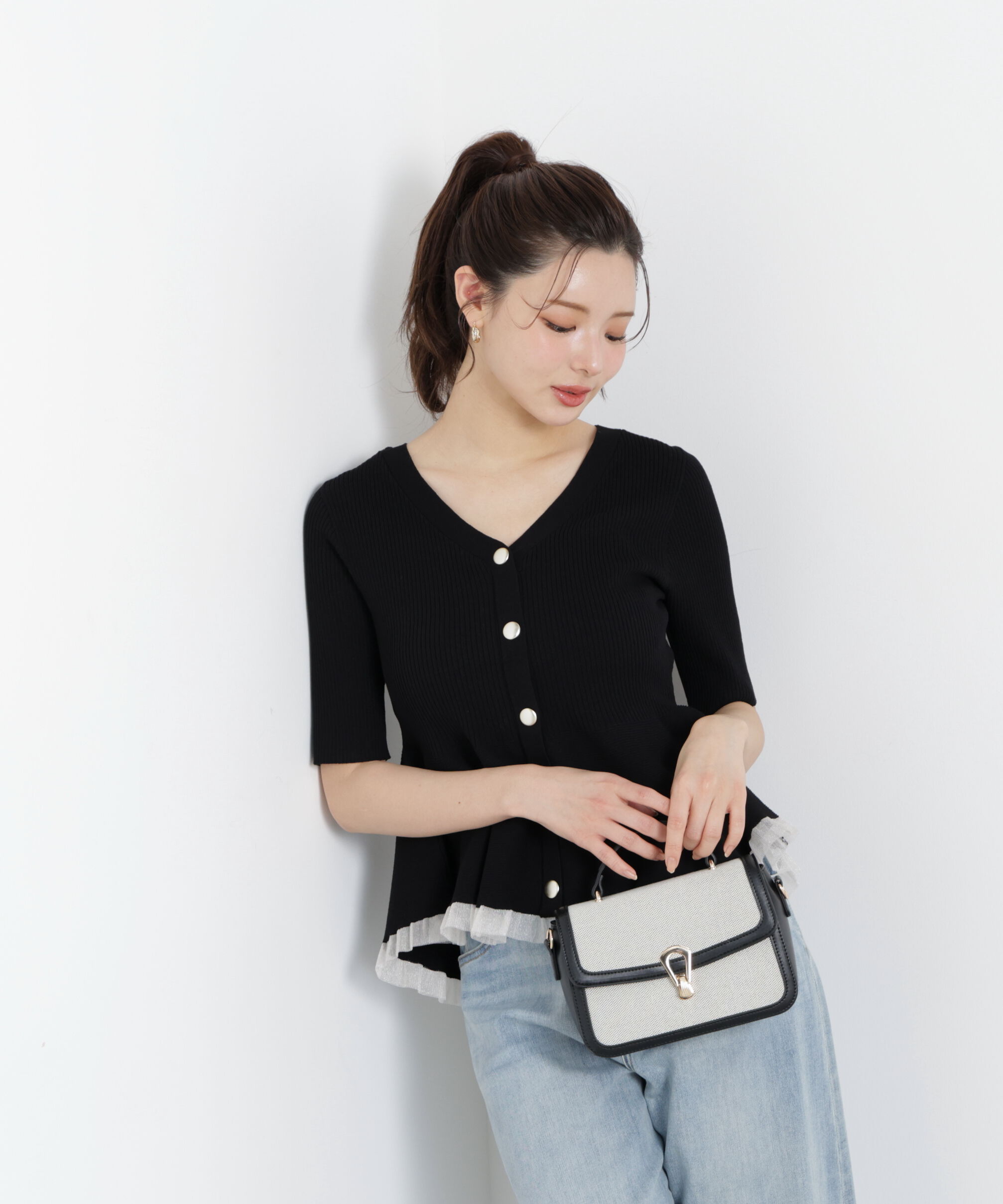 PROPORTION BODY DRESSING「部分シアーペプラムニット」|ニット・セーター|