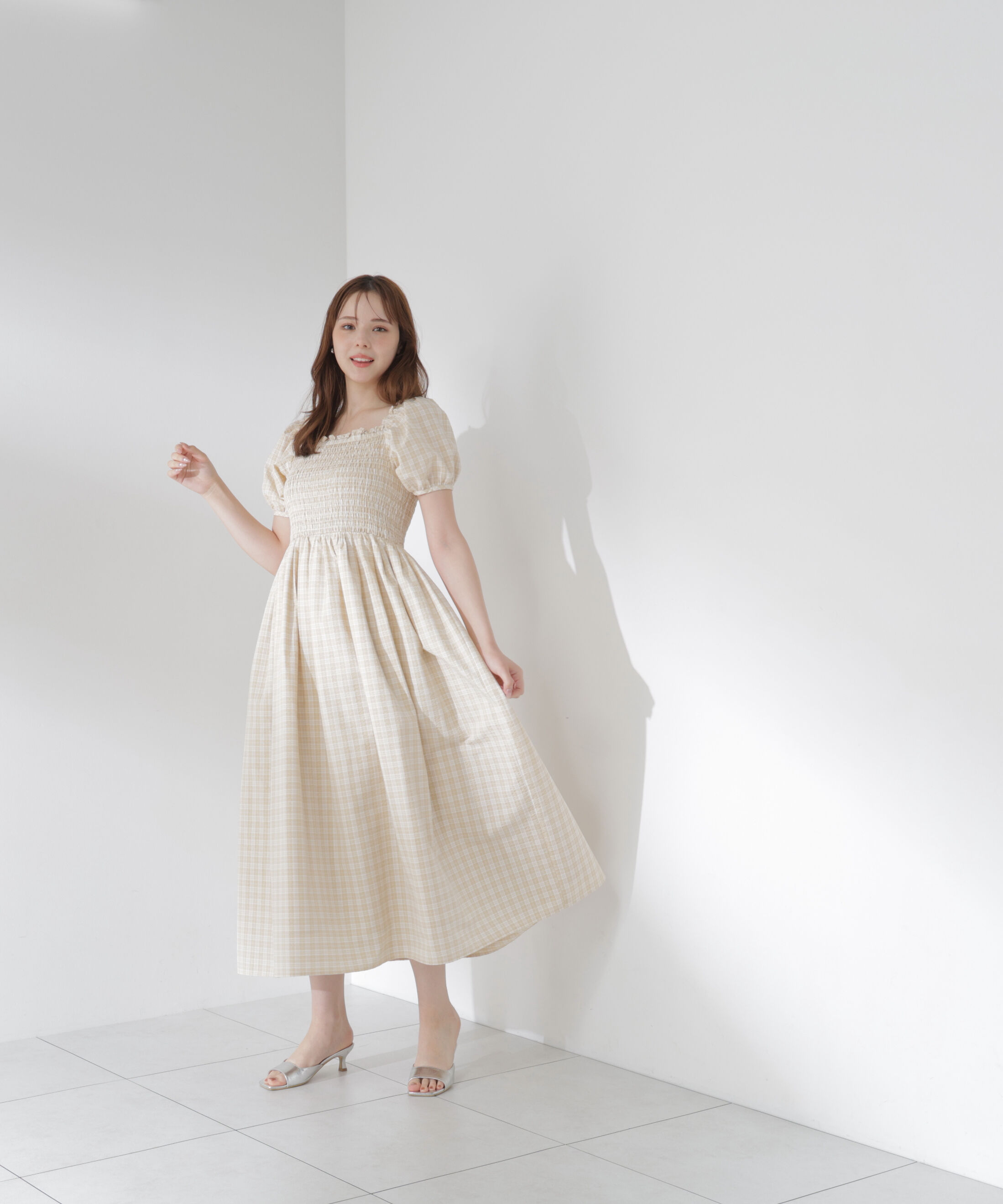PROPORTION BODY DRESSING「チェック柄シャーリングワンピース」|ワンピース|