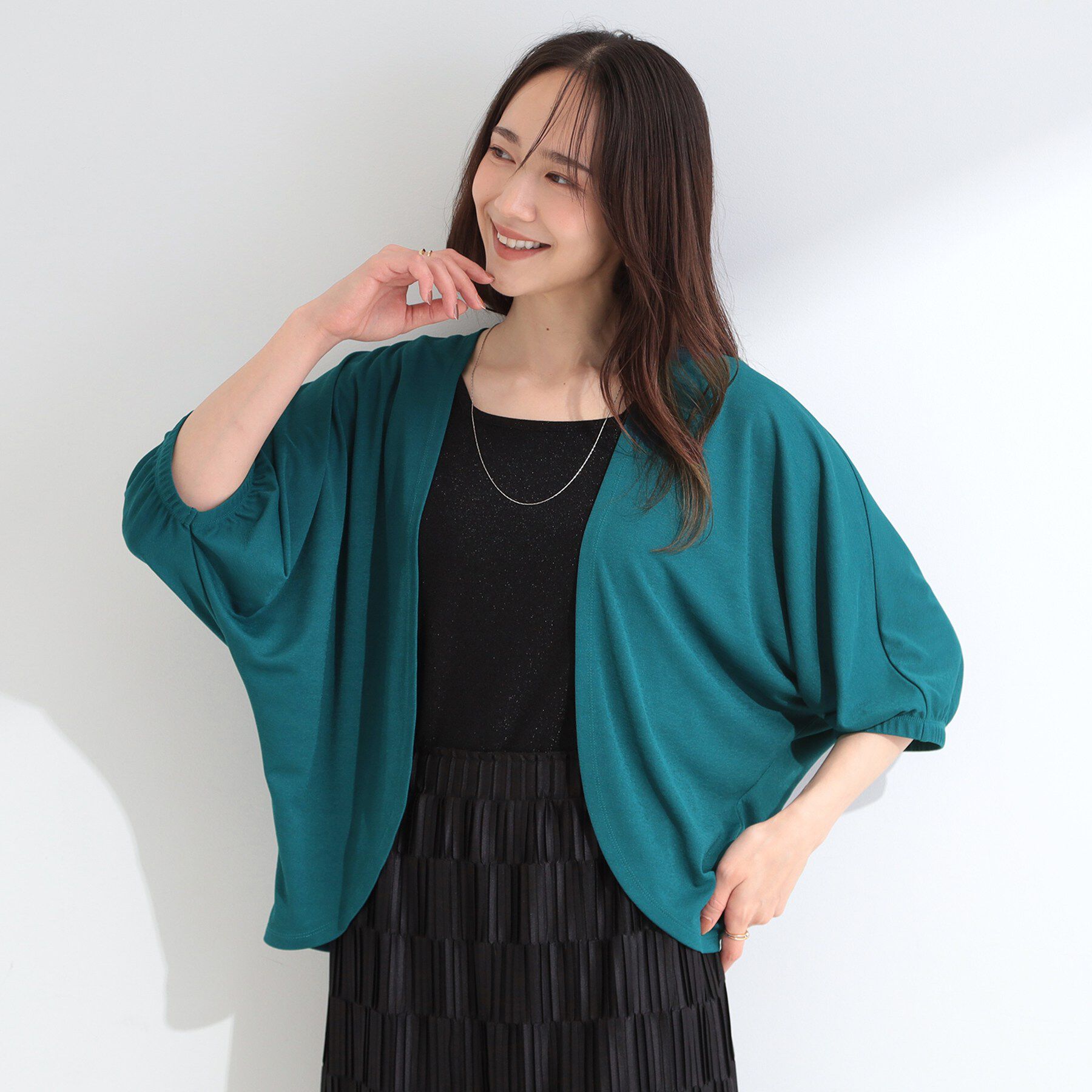 SHOO･LA･RUE「【ひんやり/UV/体型カバー】冷房や朝晩の冷え込み対策にも さらとろ 5分袖ドルマンカーディガン」|カーディガン|